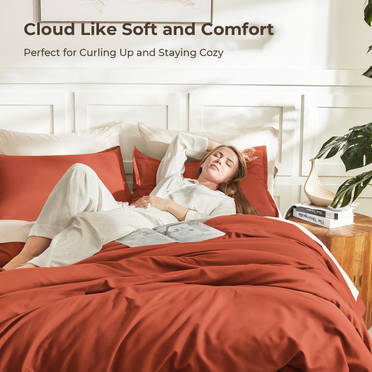 Litanika Comforter King Size Bed Set Burnt Orange, 3 Pieces Terracotta Boho Lightweight Fluffy Solid Bedding Comforter Set, Rust All Season (104x90In Comforter & 2 Pillowcases)