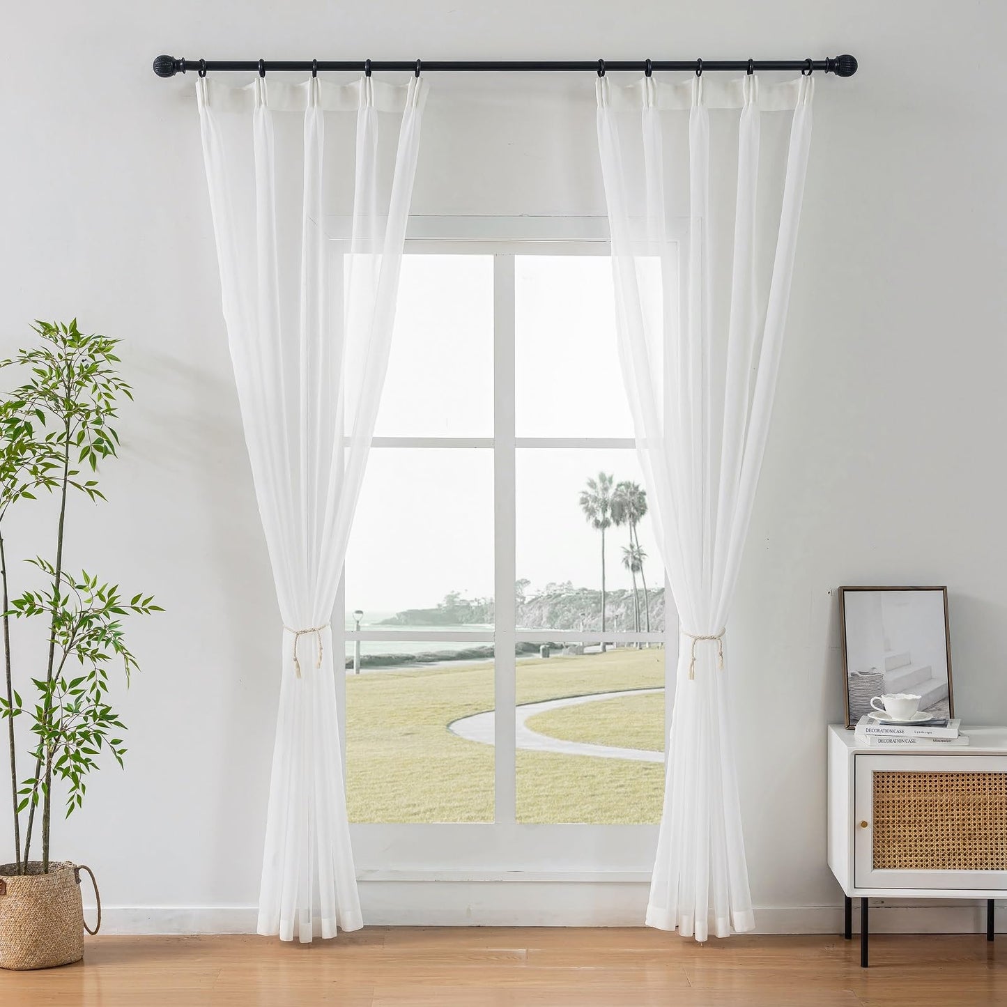 White Sheer Curtains Drapes 94 Inches Long 2 Panels Pinch Pleat Thin Gauze