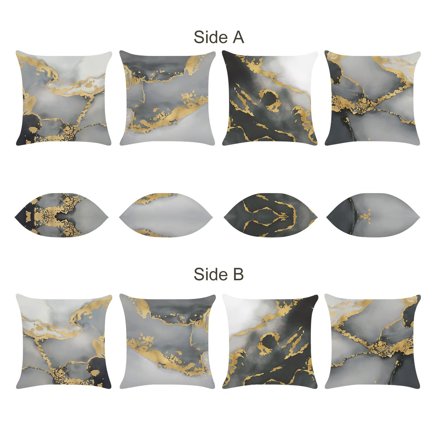 Bonhause Grey Gold Black Marble Pillow Covers 18x18 Set of 4 Abstract Art Modern Decorative Throw Pillow Cases Soft Velvet for Couch Car Bedroom Home Decor
