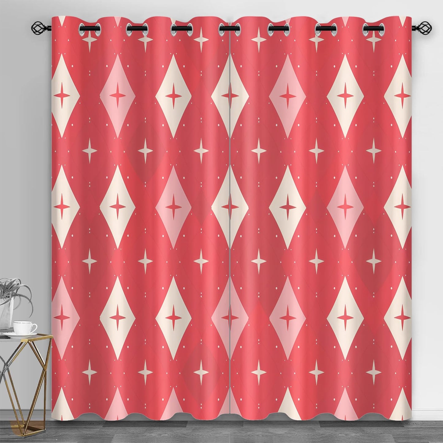 XAFIAUR Rhombus Geometry Blackout Curtains, Shining Stars Curtains for Living Room, Retro Art Black Out Bedroom Curtain Thermal Insulated Grommet Drapes 2 Panels, for Boys Room 31.5" W x 63" L x2