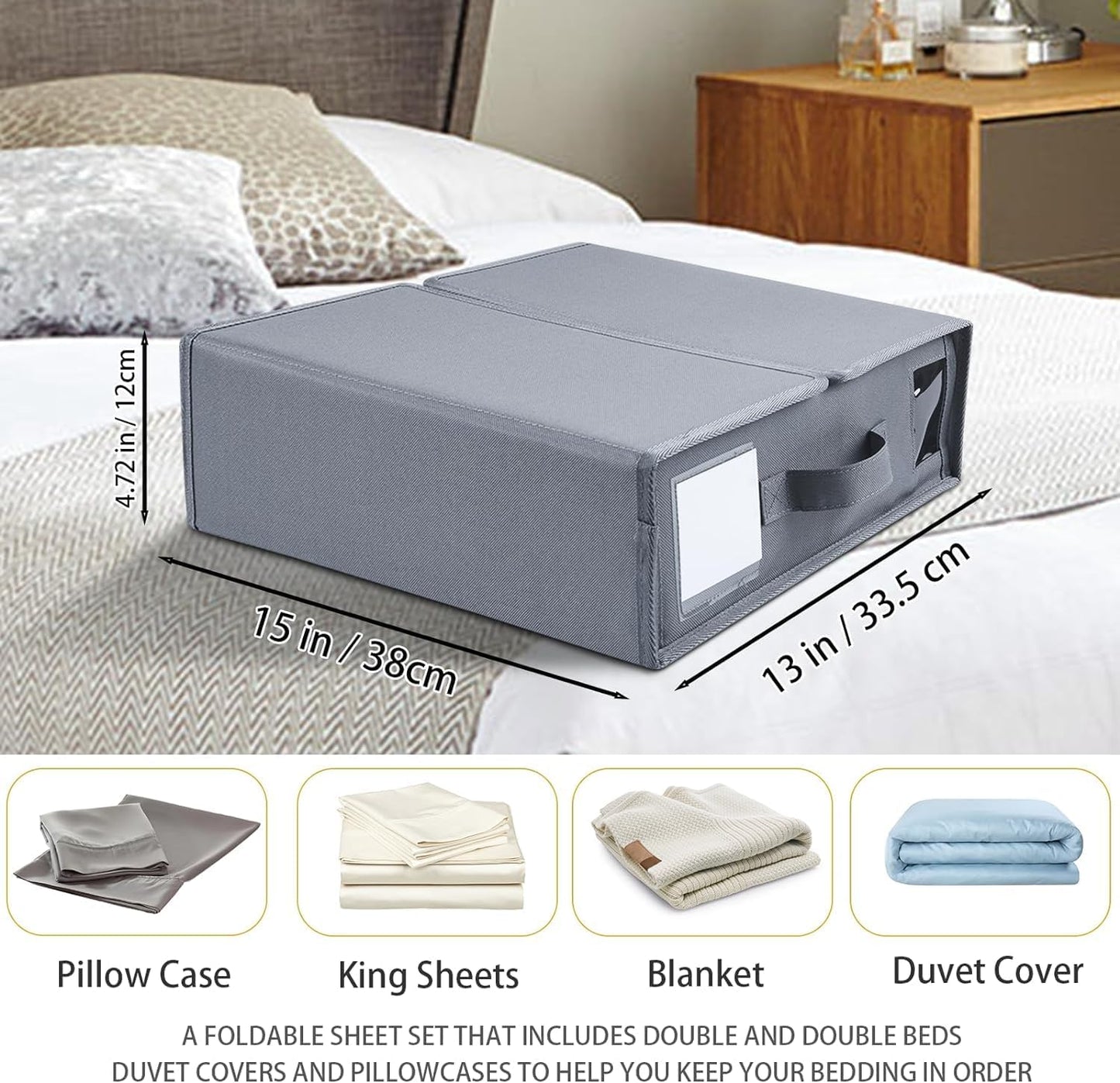 Bed Sheet Organizers and Storage - Foldable Sheet Cube Storage Container with Handles and Labels, Bedding Storage Box for Linen Closet, Wardrobe, Under Bed, Fits King/Queen Sheets, Towels(8 PCS)