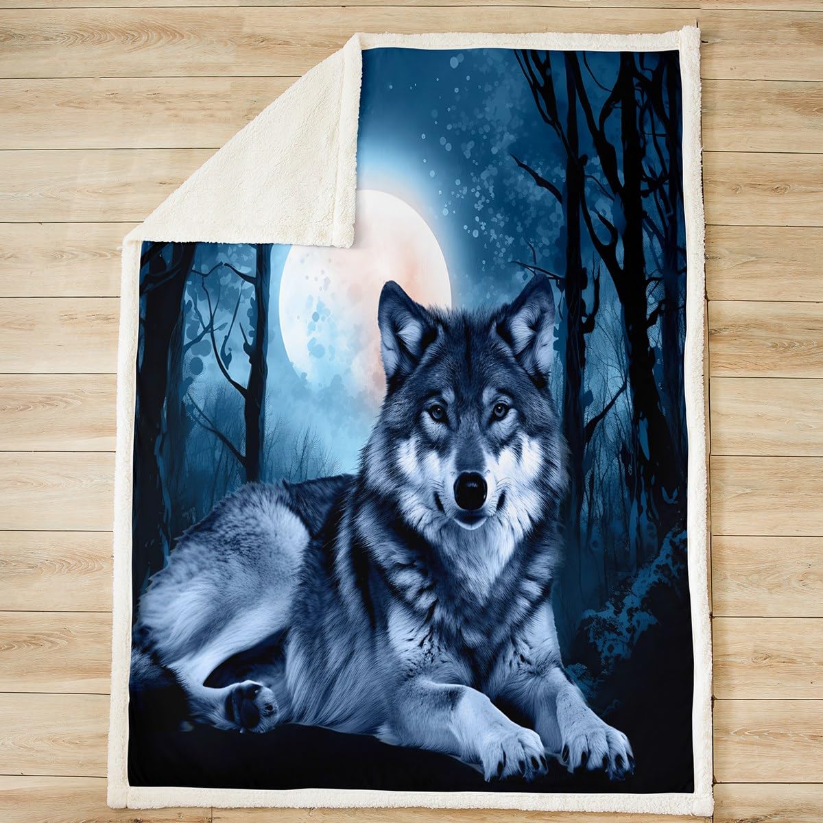 Wolf Sherpa Blanket Wild Animal Pattern Plush Blanket Wolves Wildlife Style Fleece Throw Blanket for Bed Couch Sofa Adults Nature Scary Fuzzy Blanket Ultra Soft Room Decor King 87"x95"