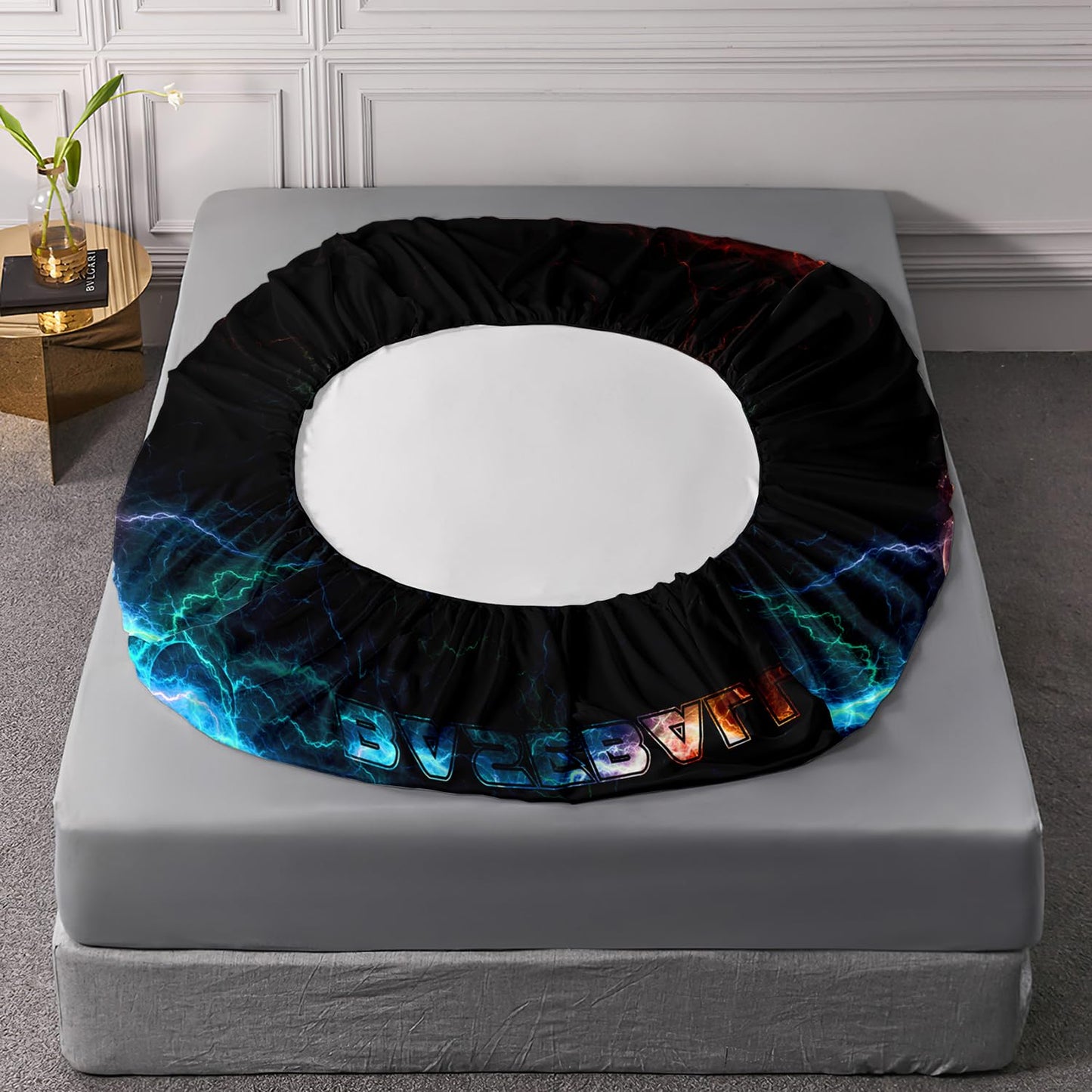 HOSIMA Baseball Fitted Sheet for Boys Girls Teens,Flame Lightning Twin Bedding Sets Sports Themed Bedroom Decor,Soft Microfiber Black Fitted Sheet with 2 Pillowcases.