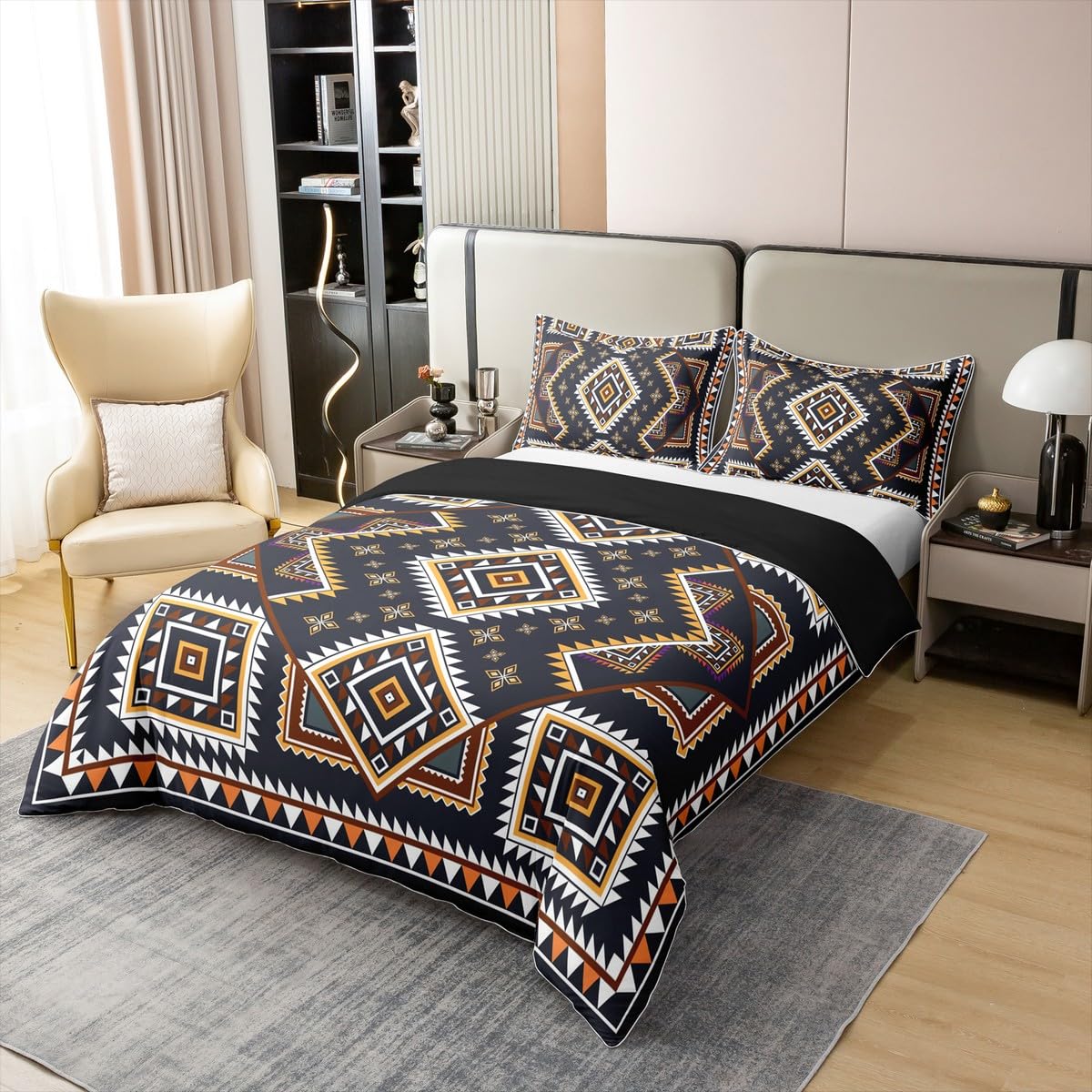 jejeloiu Boys Girls Aztec Bedding Set Queen Size, Boho Comforter Cover Bohemian Exotic Duvet Cover 100% Cotton Kids Mandala Teens Bedroom Decor Bed Set（No Comforter）