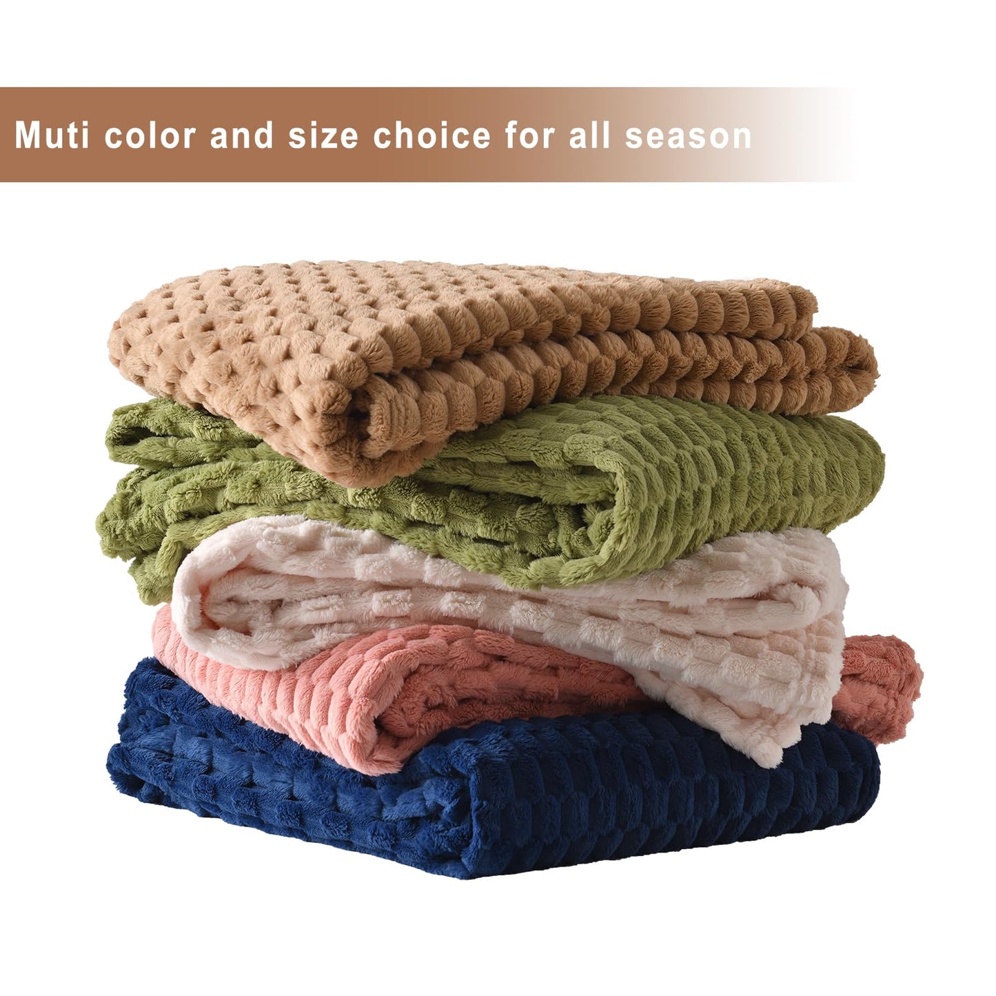 PLEASANT BOULEVARD Fleece Throw Blanket for Couch with 3D Turtle Shell Jacquard Soft Blanket, Fuzzy Blanket for All Seasons 90x90 Inches, Camel