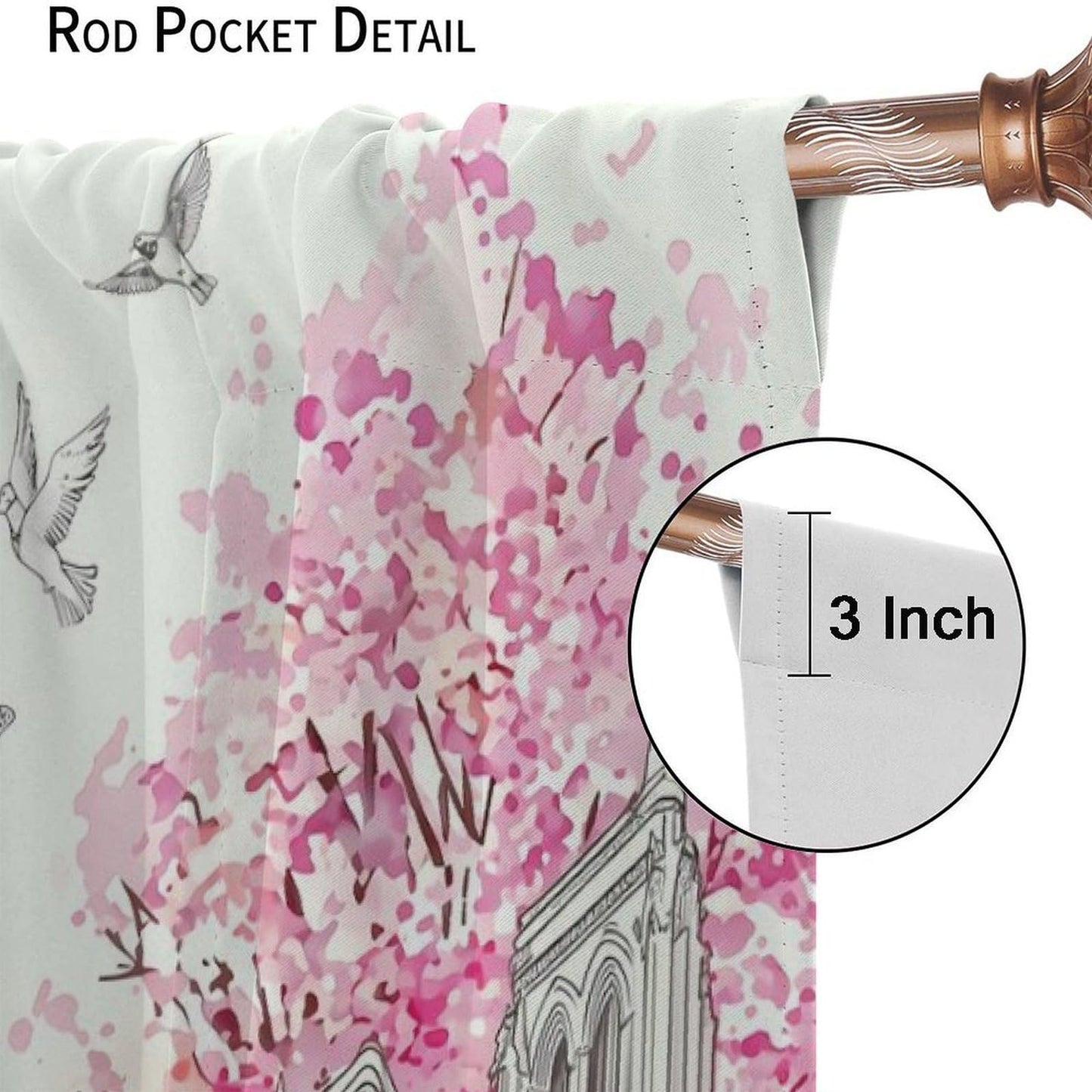 TYVGICZ Pink Paris Modern Curtains, Landscape Architecture City Scenery Eiffel Tower Landmark Famous Cityscape Romantic Window Treatments for Bedroom Living Room Kitchen Bathroom 2 Panels,42x45 Inch