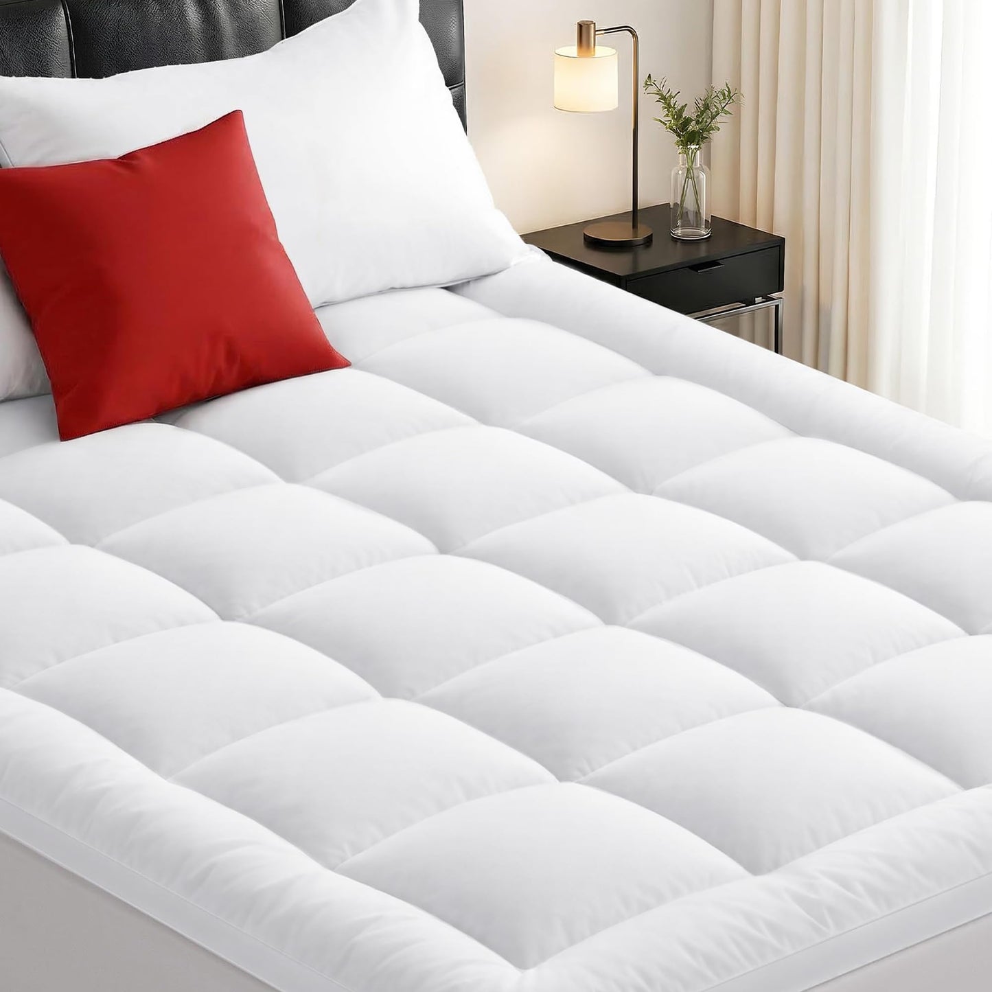 SunNewt Twin Mattress Topper Plush Pillow Top Mattress Pad Cover, Soft Fitted Bed Topper with 18 Inch Deep Pocket Stretches up 8-21" Cooling Mattress Protector