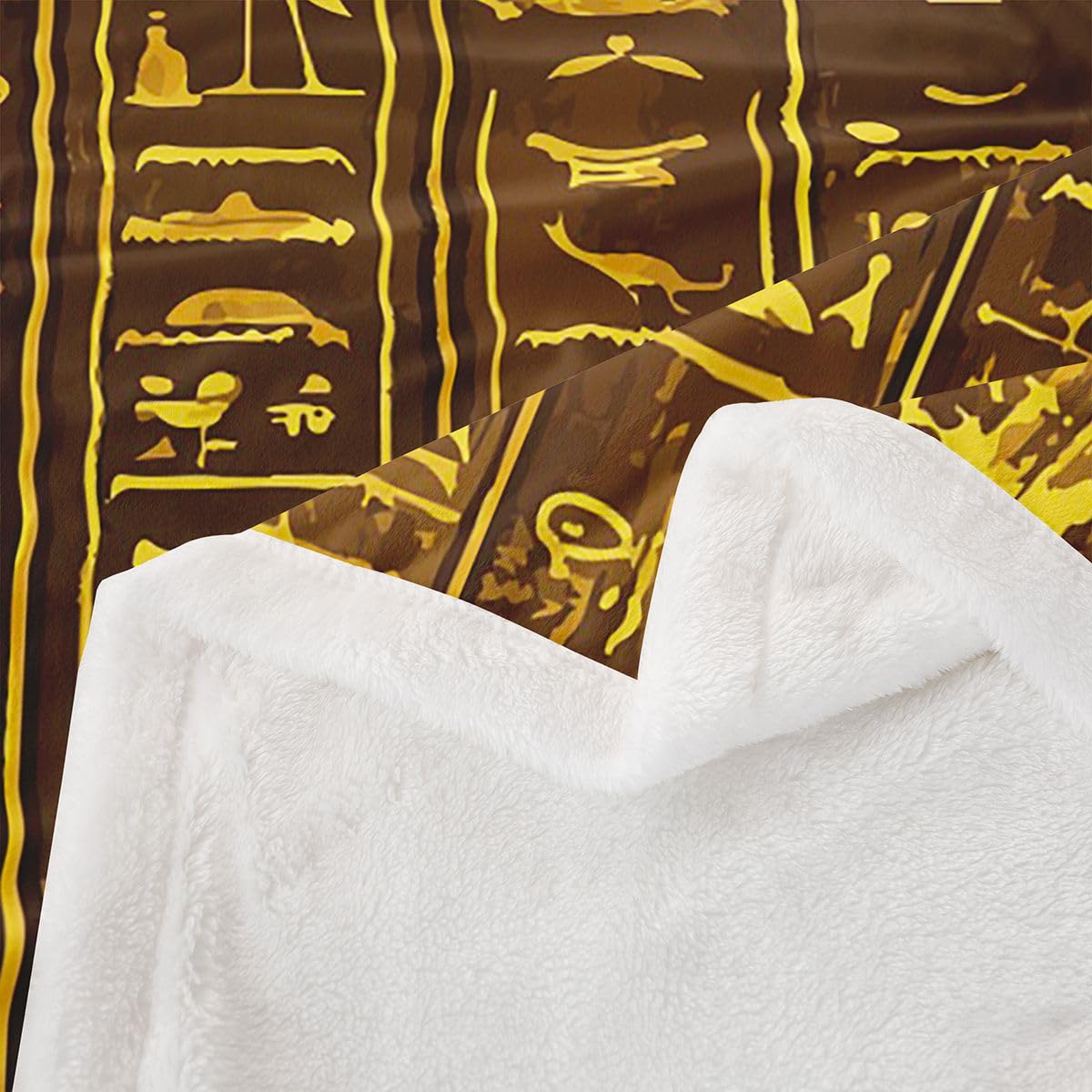 Ancient Egypt Fuzzy Blanket Egyptian Wall Pattern Sherpa Blanket for Sofa Bed Couch Ultra Soft Egypt Culture Fleece Throw Blanket Tribal Bed Decor Fuzzy Blanket Throw 50"x60"