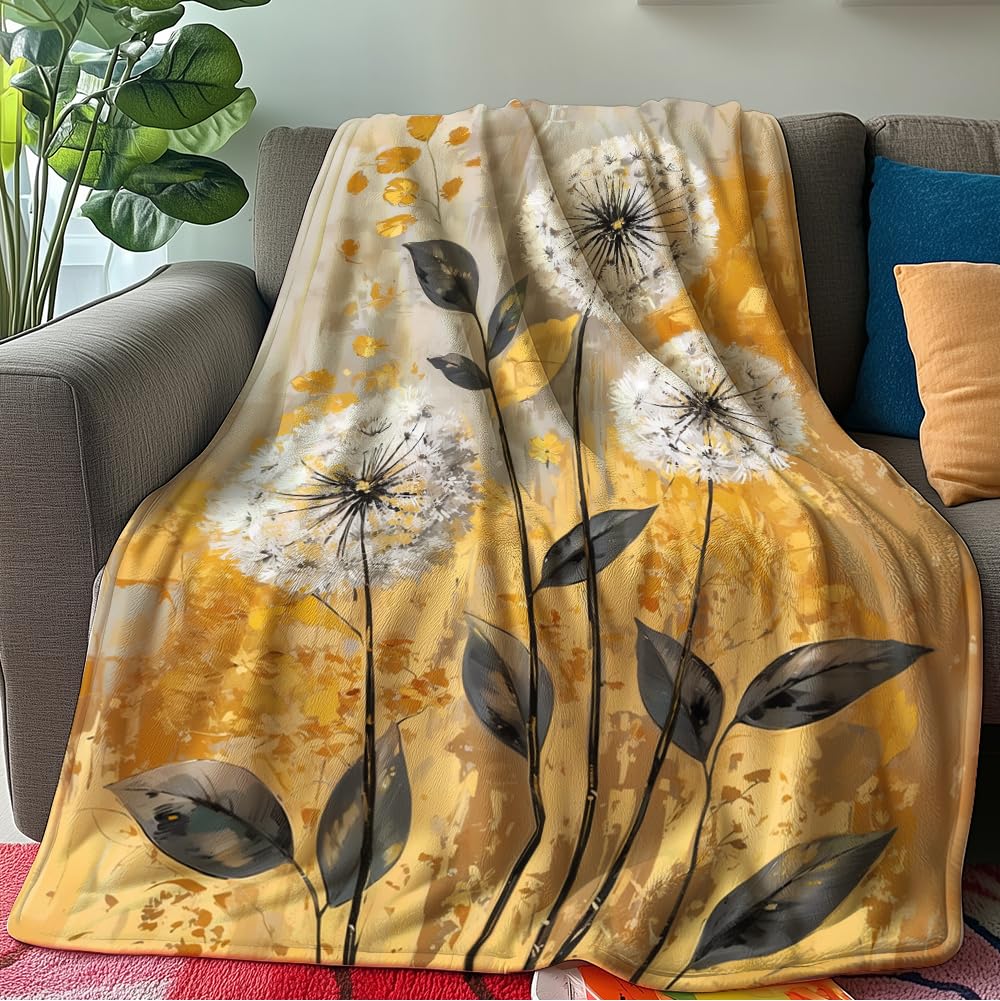 HUNXIAOJ Flower Print Blanket Rustic Floral Throw Blanket Floral Bedding Country Flower Decor Warm Soft Flannel for Bed Sofa Couch (49in x 59in)