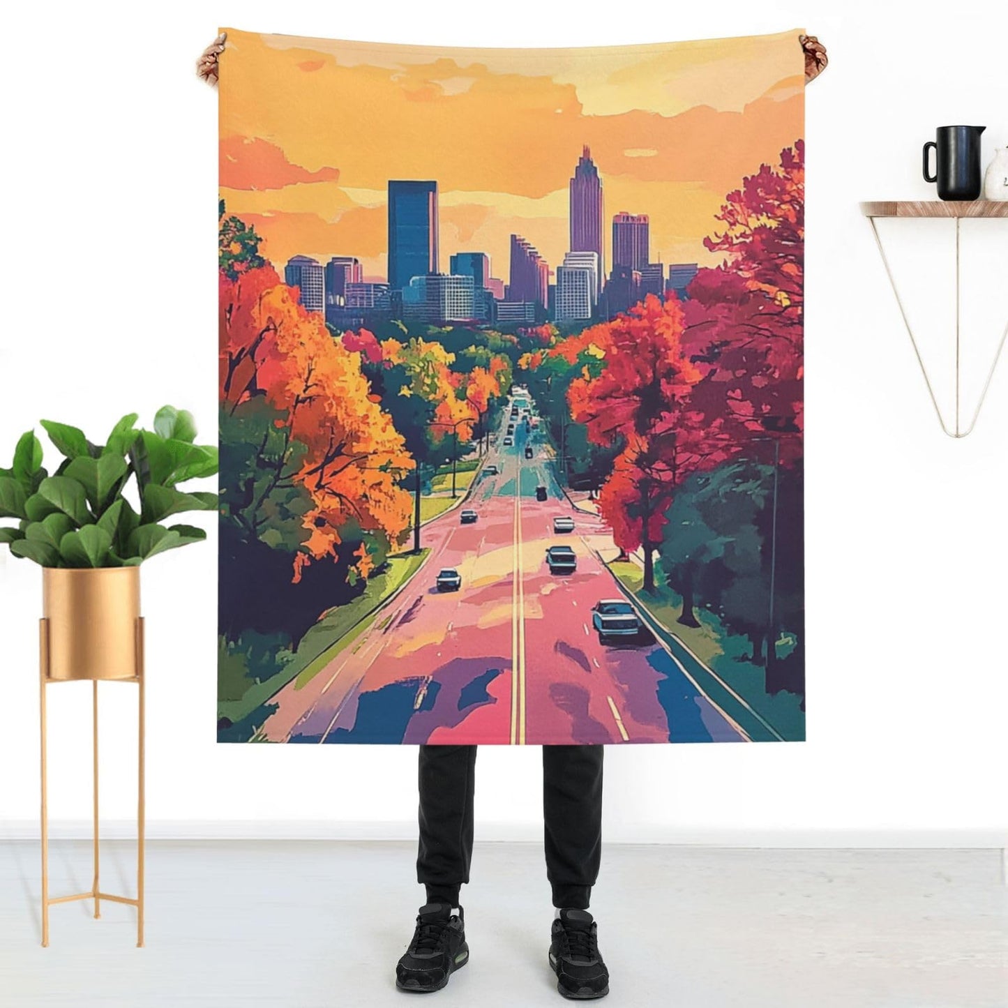 Cafemira Cozy Fleece Throw Blankets,City Street,Flannel Blanket,for Camping,Office nap,Outdoor,Throw for Couch Bed Decor,All Season,Non-Shedding,Anti Allergy,Easy to fold.60x50 Inch