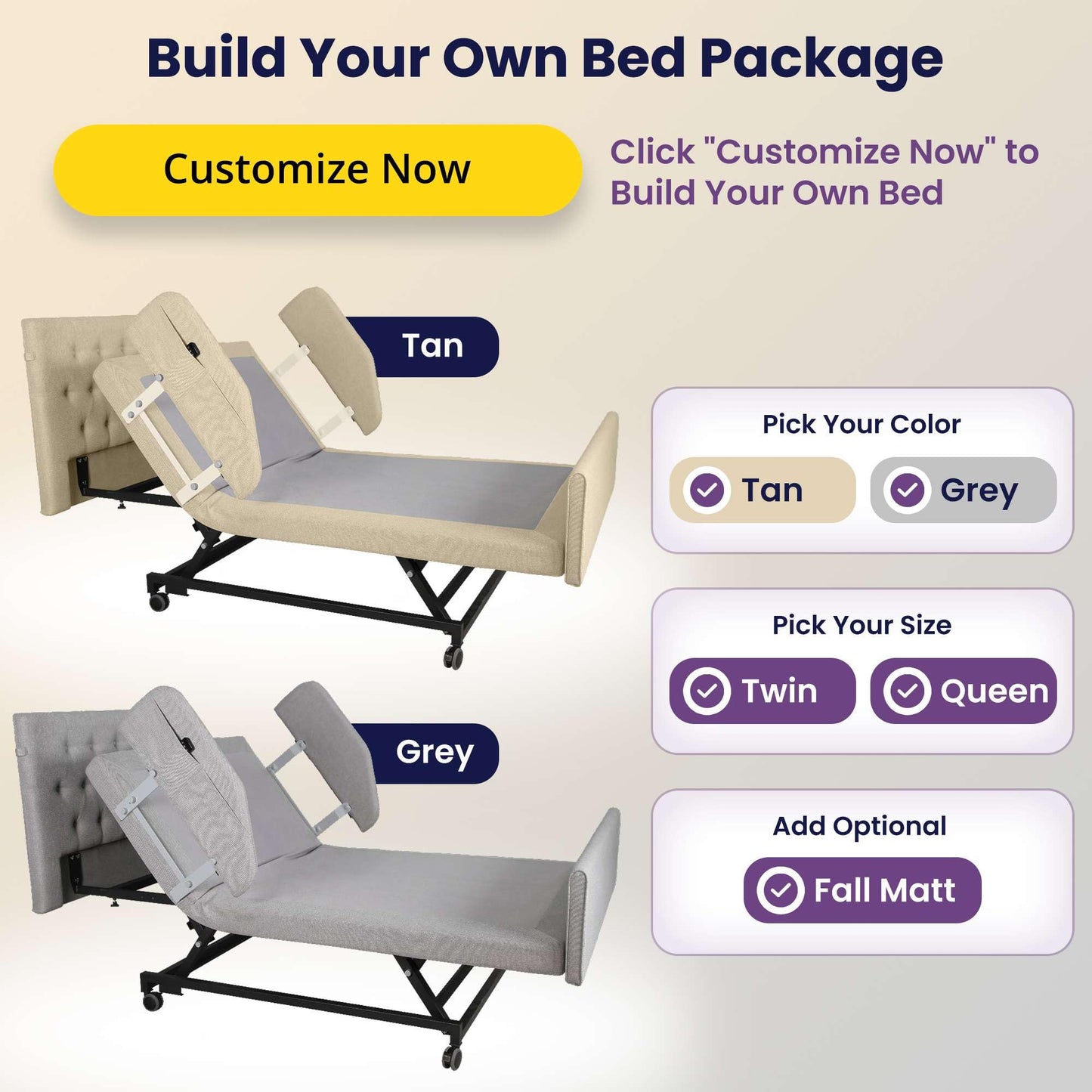 ProHeal Customize Your Own Adjustable Hospital Bed for Home Use with Gel Memory Foam Mattress - Twin Size Home Style Full Electric Medical Bed - Adjust Height, Head, and Foot - Cozy Elegant Design