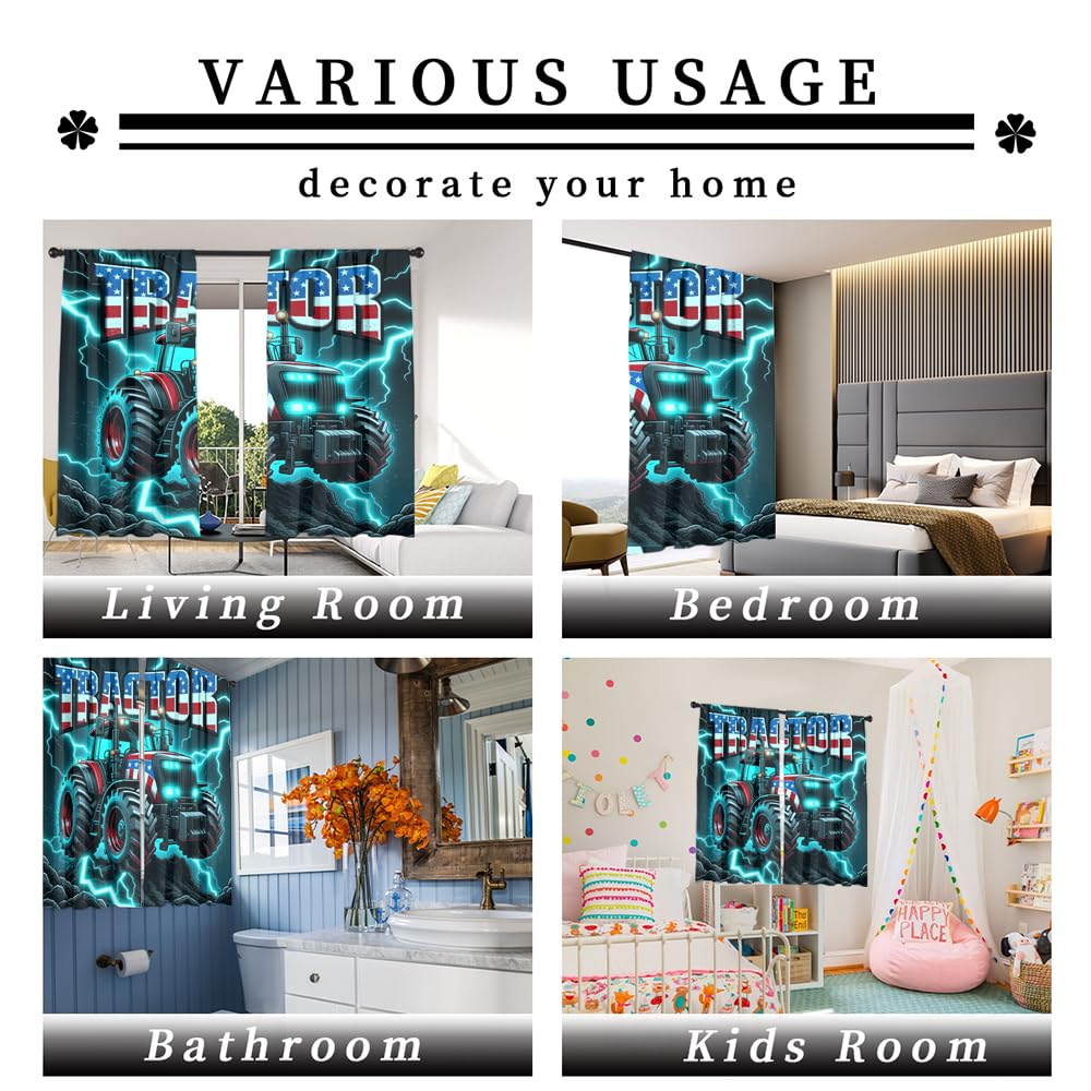 KuracleGH Cool Modern Tractor Curtains for Bedroom,Patriotic American Flag Room Darkening Blackout Window Treatment,Cartoon Sports Themed Truck Rod-Pocket Privacy Curtains,2pcs,Each 21“W x 45”L