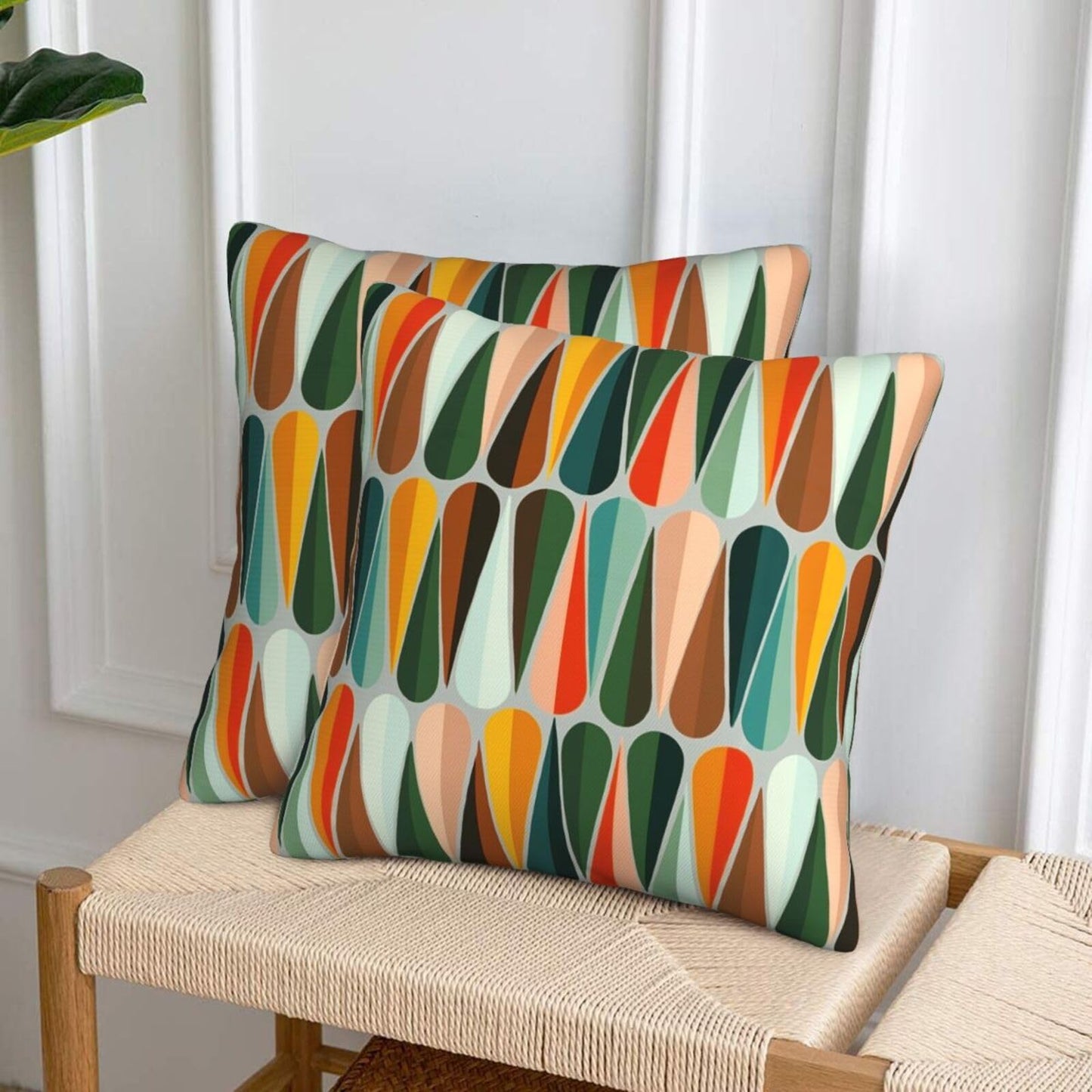 bassyil Mid Century Retro Drop Throw Pillow Covers Decorative Linen Pillow Cases Set of 2 Square Cushion Cover for Couch Sofa Bedroom Patio 18x18 Inch