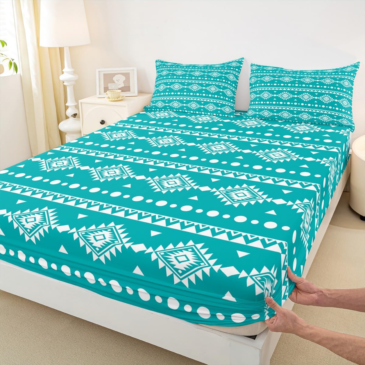 Erosebridal Western Aztec Bed Sheets Set Full Size, Bohemian Decor Flat Fitted Sheet for Boys Girls Women Men Bedroom, Exotic Tribal Bedding Set, Geometric Southwestern Farmhouse Bed Sets