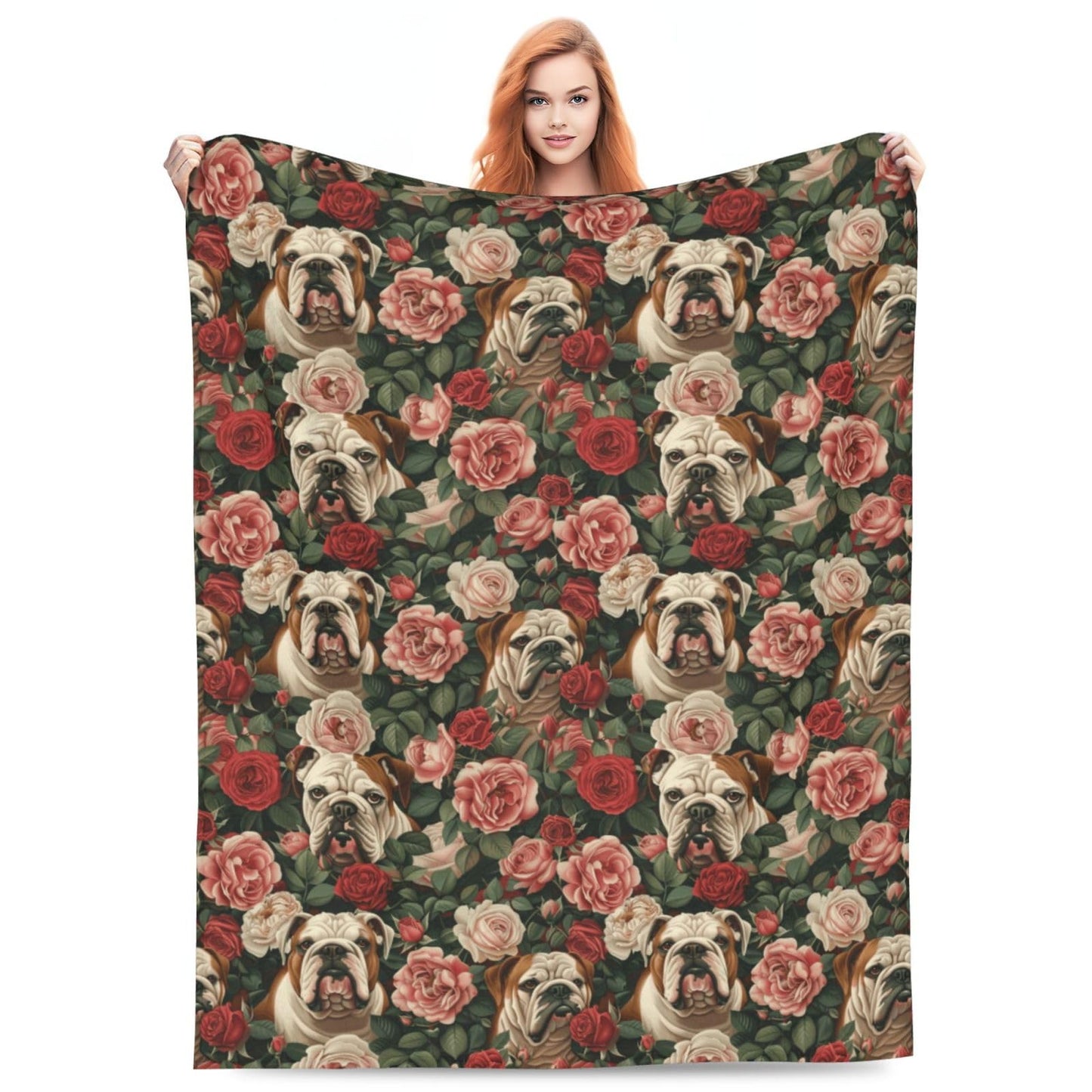 TZJCCMAY English Bulldog Blanket for Kids Women Adults, Floral Dog Lover Throw Blankets, Soft Lightweight Fleece for Bed Sofa Home Living Room Decor, Birthday Gifts, 50x60in