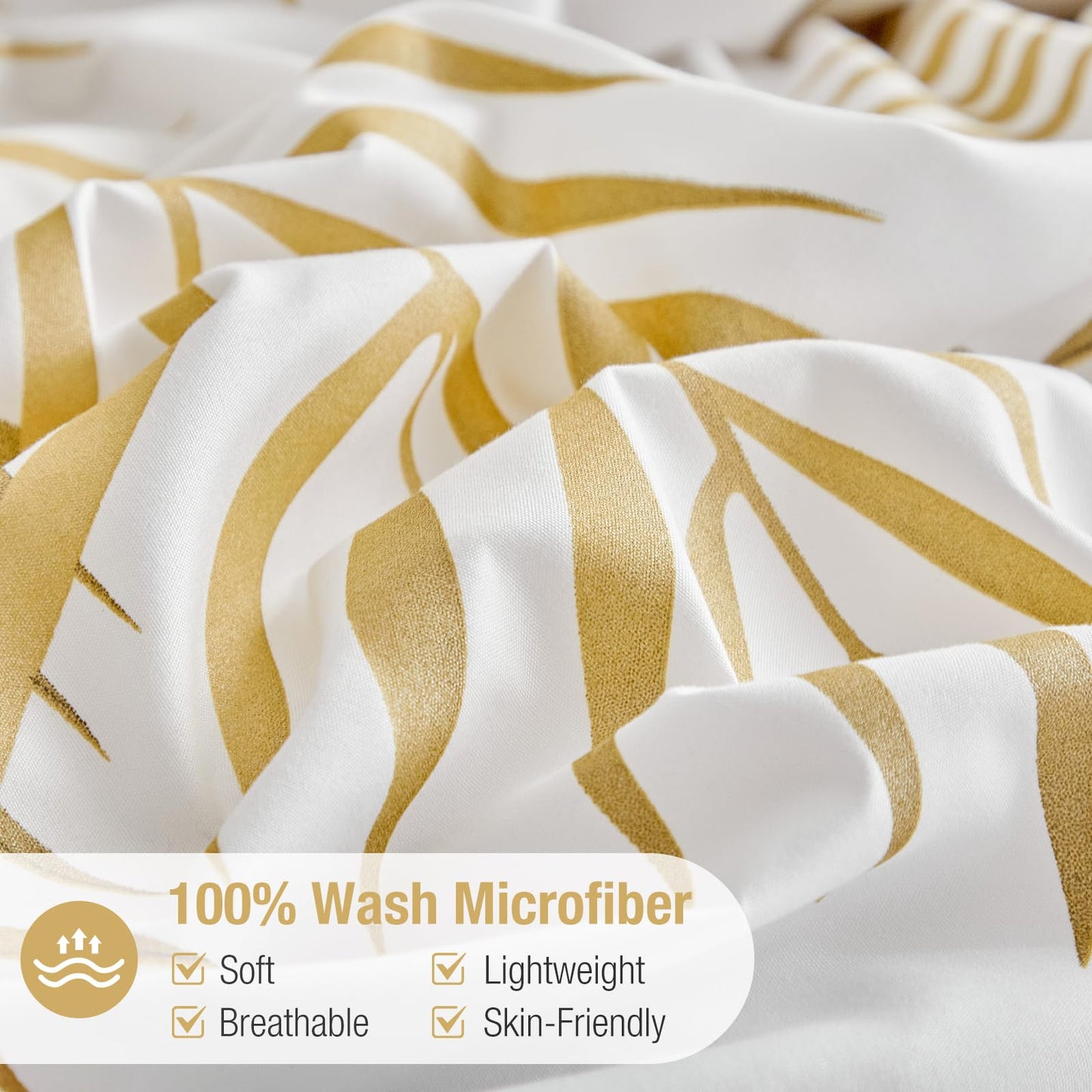 Lekesky King Duvet Cover Set, White and Gold Tropical Palm Leaf Pattern Comforter Cover King Size, 3 Pieces Soft Microfiber Bedding Sets with Zipper & 2 Pillowcases, Comforter Not Included
