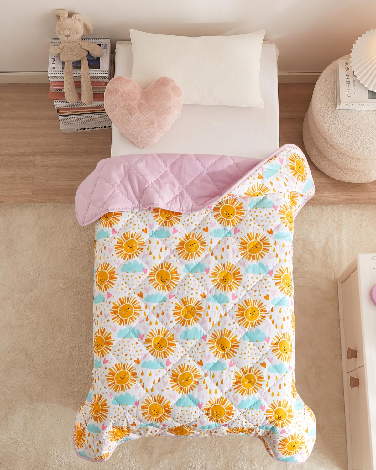 Sun Toddler Comforter - Down Alternative Toddler Microfiber Comforter - Lightweight & Warm Baby Quilt Blanket - Soft and Breathable - Kids Duvet Insert for Crib & Stroller - Machine Washable - 39x47