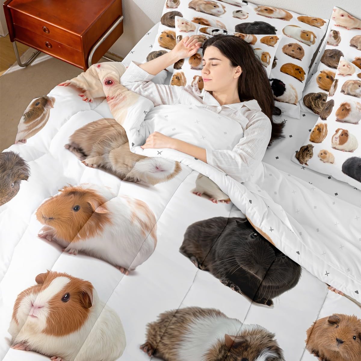 Erosebridal Guinea Pig King Comforter Set Cute Mouse 3D 7 Pieces Bedding Rodents Animal Bed Set Kids Boys Girls Teens Bed in A Bag