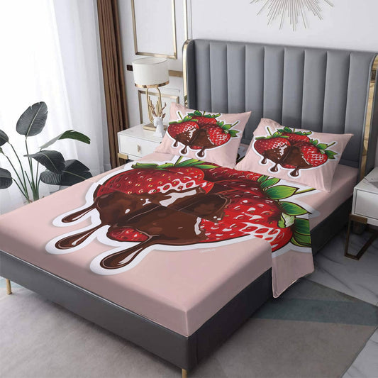 Rejkxyw King Size Sheets Set Cartoon Strawberry - Fruit Bed Sheets - Strawberries Sheet Set - 12 Inch Deep Pocket - Ultra Soft Winkle Free Microfiber Bedding Sheets & Pillowcases 4 Piece