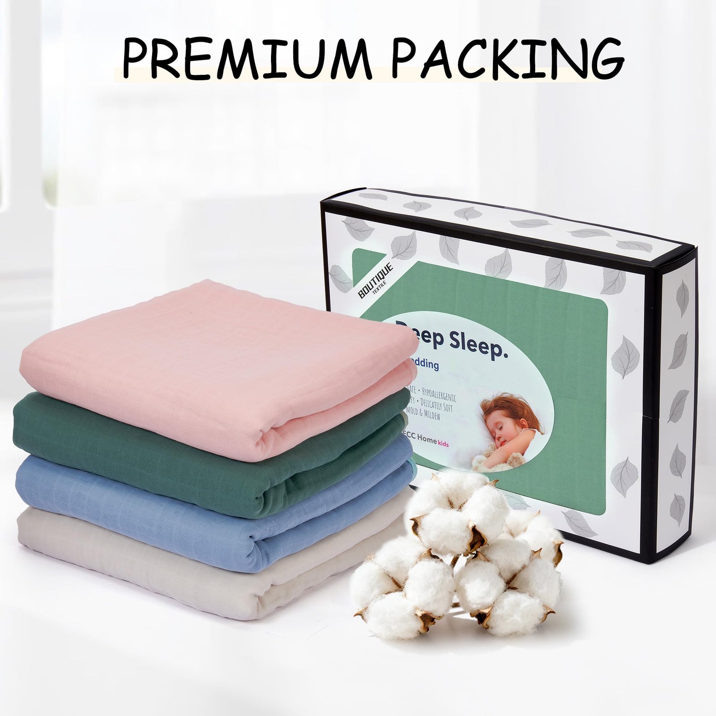 ZPECC Muslin Toddler Blanket Thicker, 47x47 Organic Cotton Kids Quilt Hypoallergenic for Baby Essentials Crib Stroller Daycare Cot, Sage Green