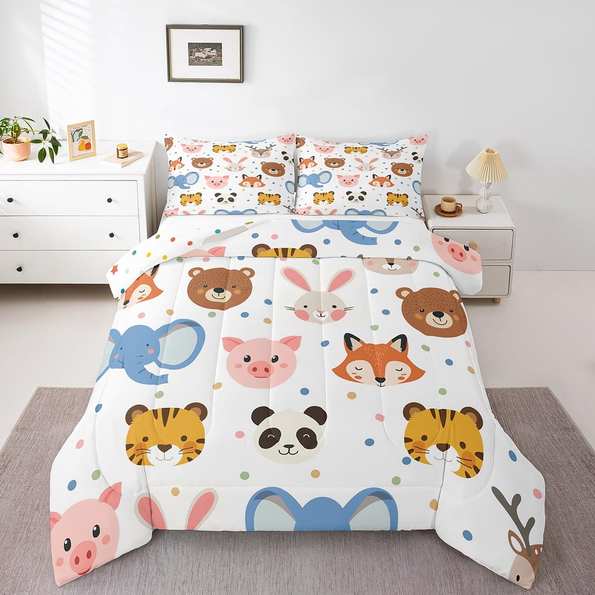 Feelyou Zoo Animal Comforter Set Twin Size Cartoon Animal Bedding Set for Boys Girls Teens Bedroom Decor Wildlife Comforter Women Men Africa Safari Duvet Set with 1 Pillow Case