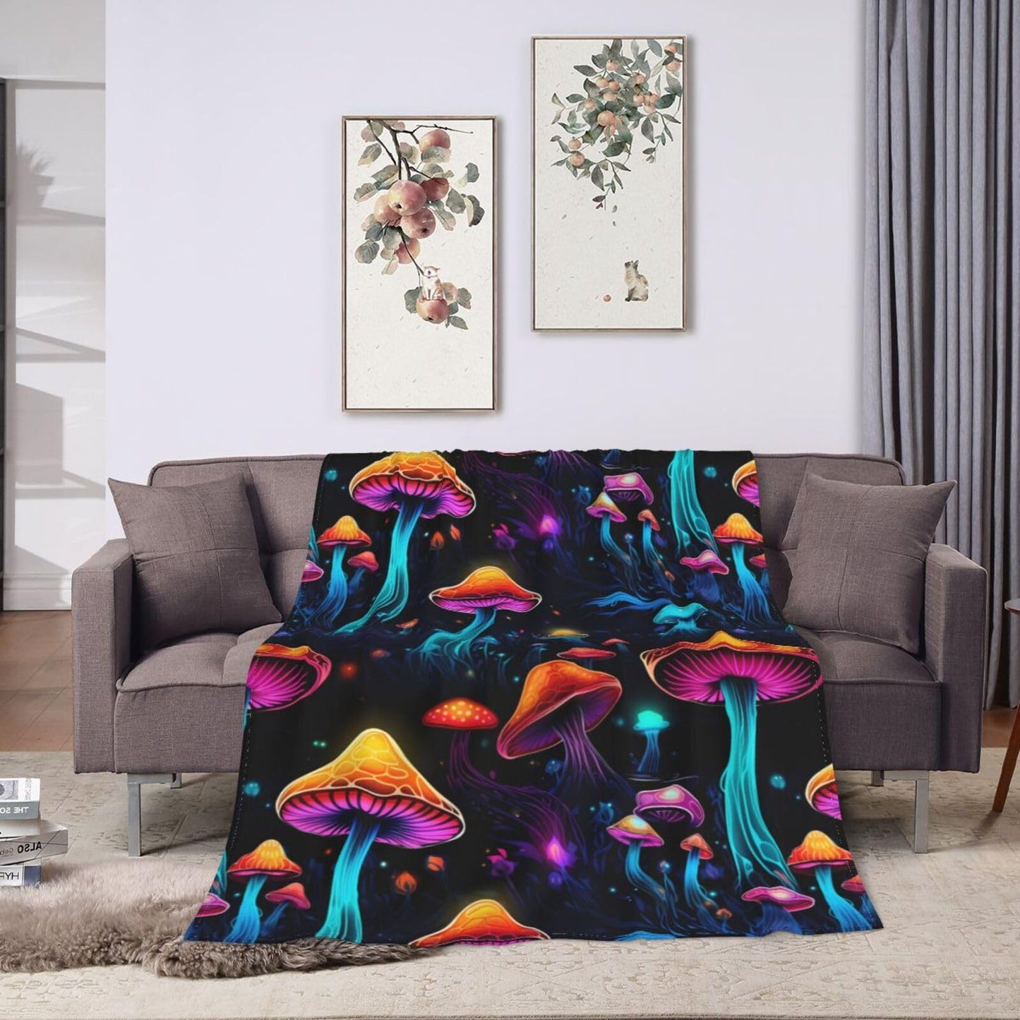 Luminous Mushroom Throw Blanket Soft Lightweight Flannel Fleece Blanket 50"X40" for Bed Sofa Couch Camping Travel