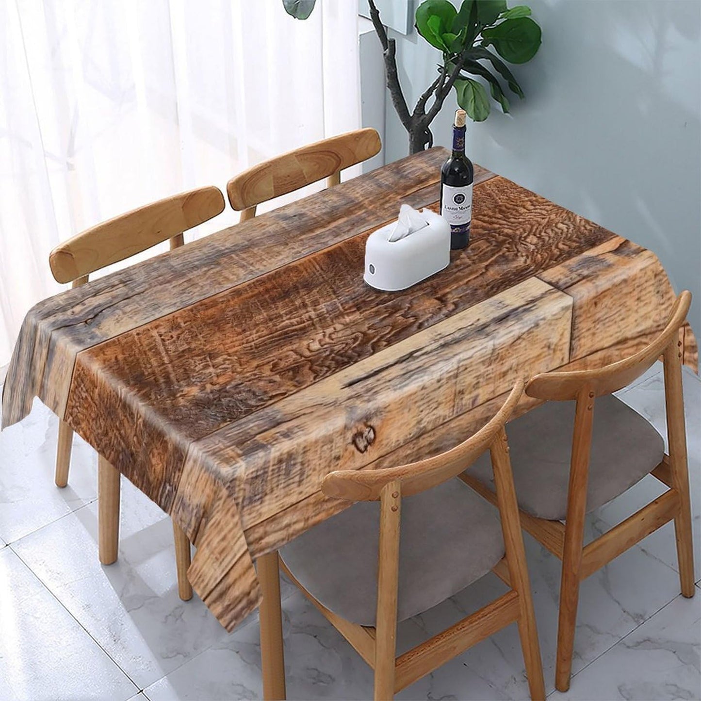 Vuiopuf Brown Wood Print Rectangular Tablecloth Perfect for Home, Restaurant, Hotel & Outdoor Patio Use
