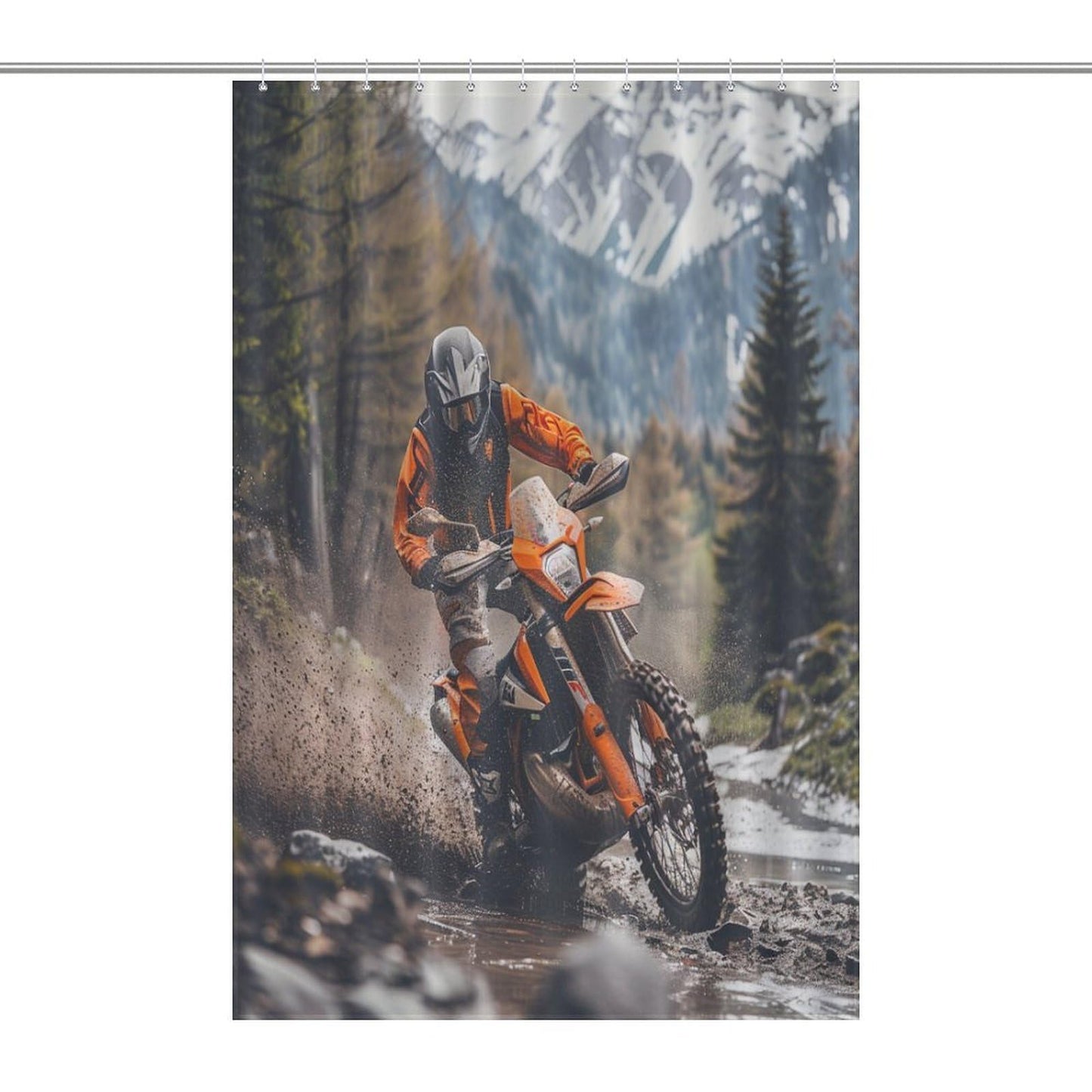 HDESDIS Dirt Bike Racing Shower Curtain, Motocross Racer Extreme Sports Shower Curtain Set with 12 Hooks for Bathroom Decor Accessories Bathtub Curtain, 36"x72"
