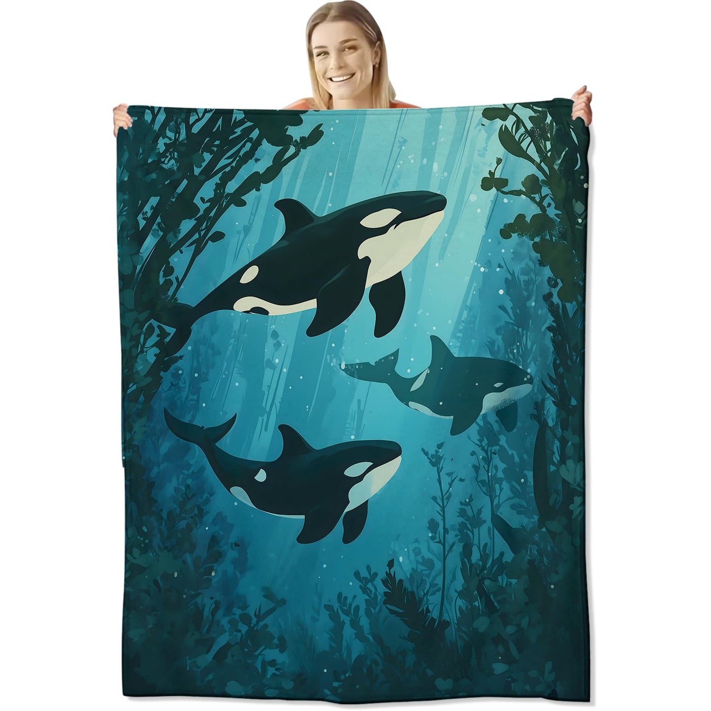 Orca Blanket for Kids Adults, Orca Gifts Flannel Throw Blanket, Orca Decor Lightweight Warm Soft for Sofa Couch Bed Living Room Office 60" x 50"