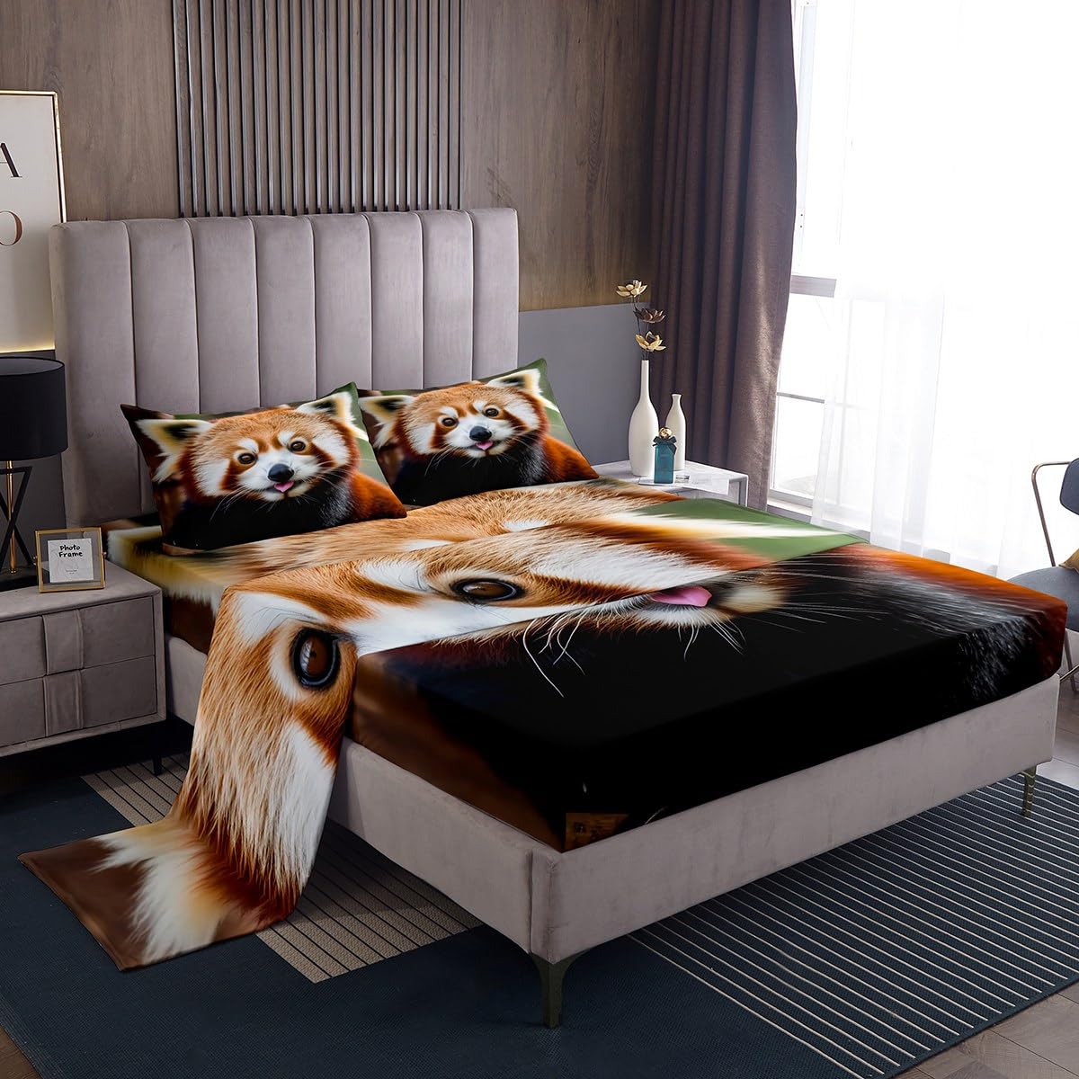 Feelyou Red Panda Bed Sheets Cute Panda Sheet Set for Kids Boys Girls Wild Animal Decor Bed Set Jungle Wildlife Style Sheets Bedroom Collection 3Pcs Twin Size