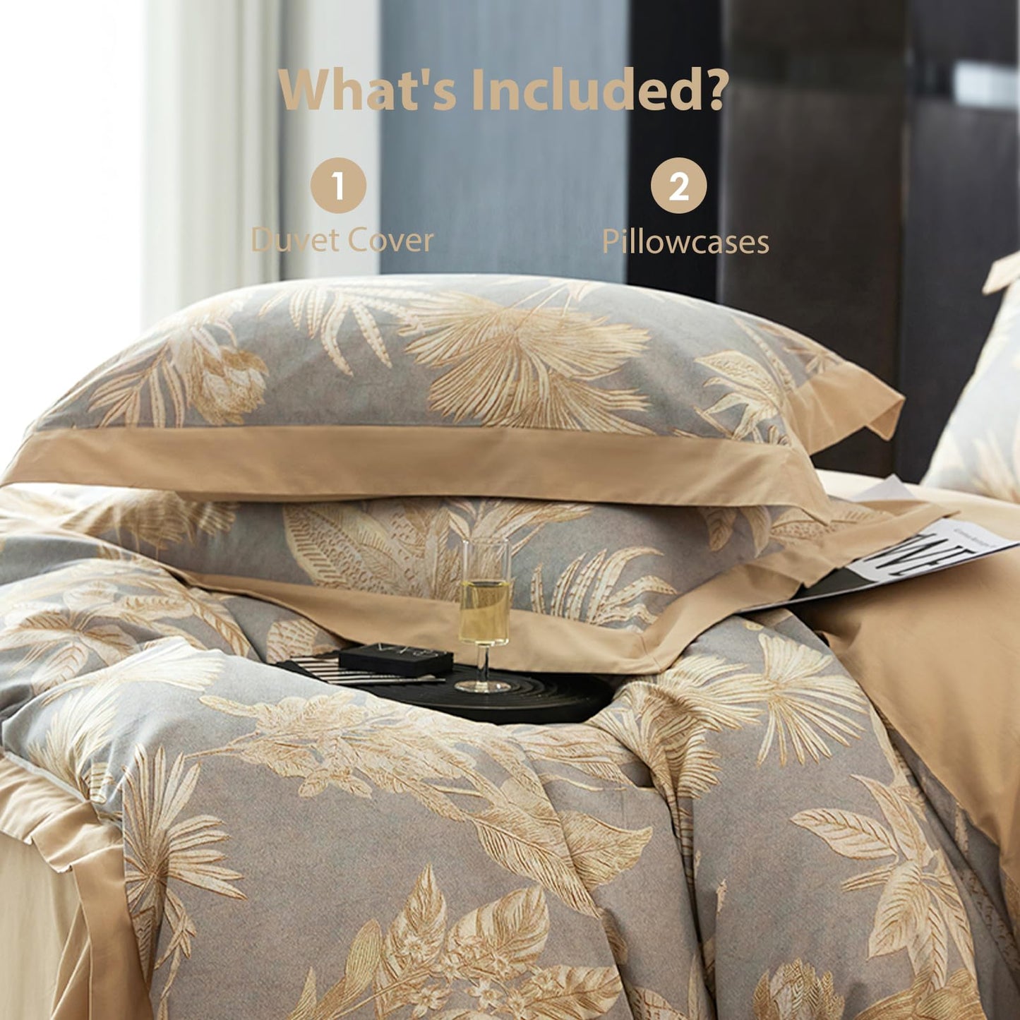 TodaFre 100% Cotton Duvet Cover King Size Set, Luxury Reversible Botanical Floral Patterned, Soft Breathable & Skin-Friendly Bedding for All Season Comfort, 3 Pieces (104"x90")