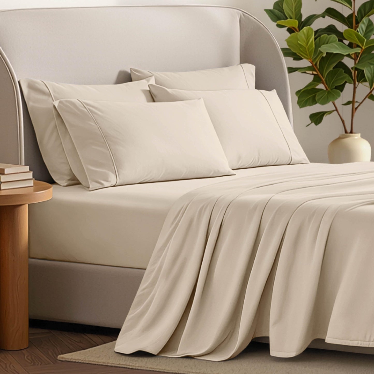 Bare Home Hotel Luxury Full Sheet Set, Extra Soft - 6 Piece Set - Deep Pockets - Easy Fit - Cooling & Breathable - Wrinkle, Fade, Stain Resistant - Includes 4 Pillowcases (Full, Sand)