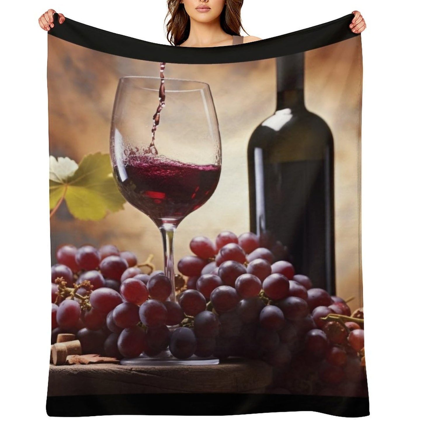 Vuiopuf Grape Wine Print Blanket Lightweight Wrinkle-Resistant for Cozy Lounging, Picnics, Yoga, Decor Gifting
