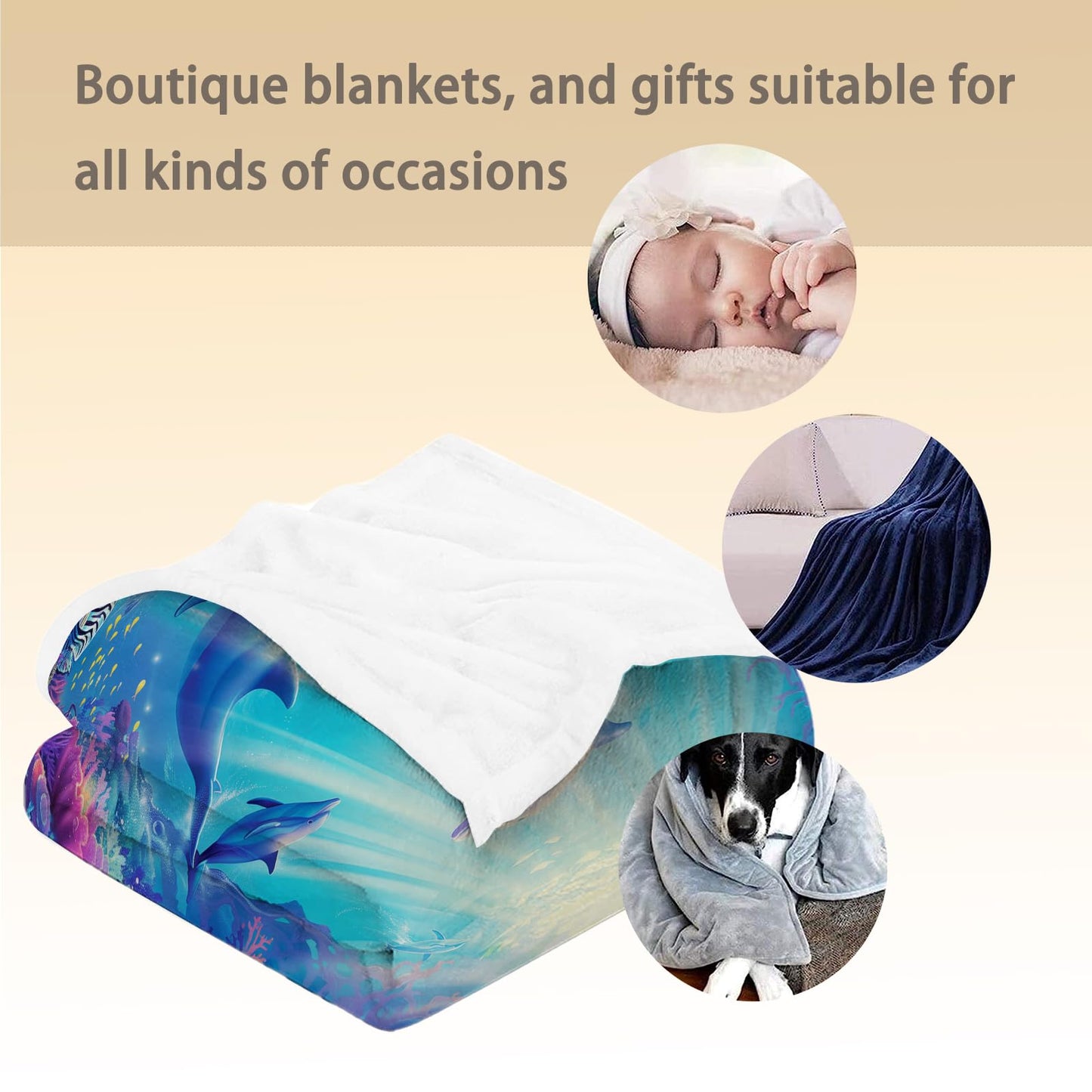 Ti Caldi Magical Dolphin Underwater Scenery Blanket Cozy Flannel Throw Blanket - Soft, Lightweight & Fluffy - Perfect for Couch, Bed, Travel - Captivating Home Decor for Indoor & Outdoor Use 60"x50"