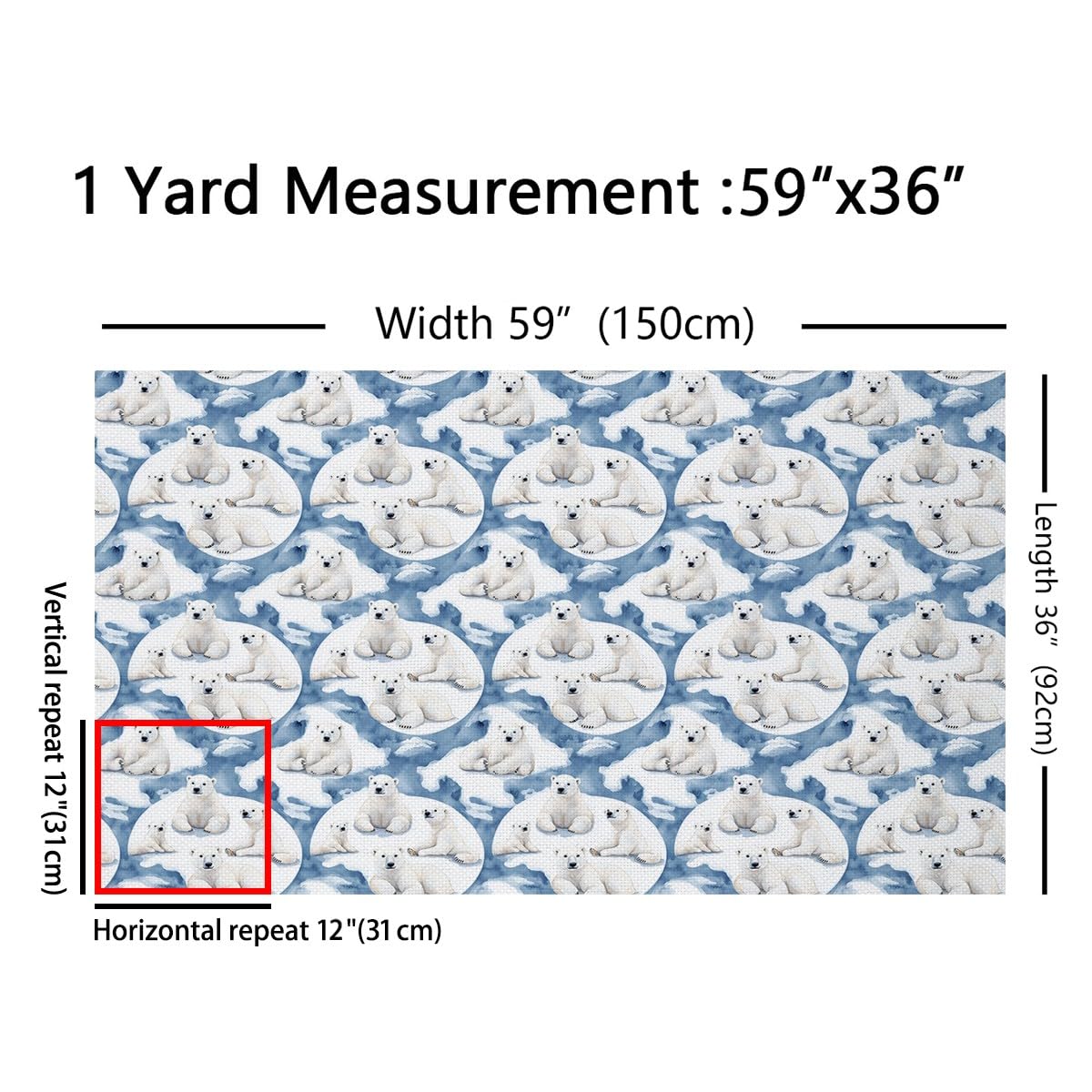 Cute Polar Bear Fabric by The Yard Watercolor Blue Tie Dye Ice Graffiti No Stretch Sewing Fabric Cartoon Lovely Wild Animal Winter Soft Flannel Polyester Fabric for DIY Projects 1 Yard Pre-Cut,36x59