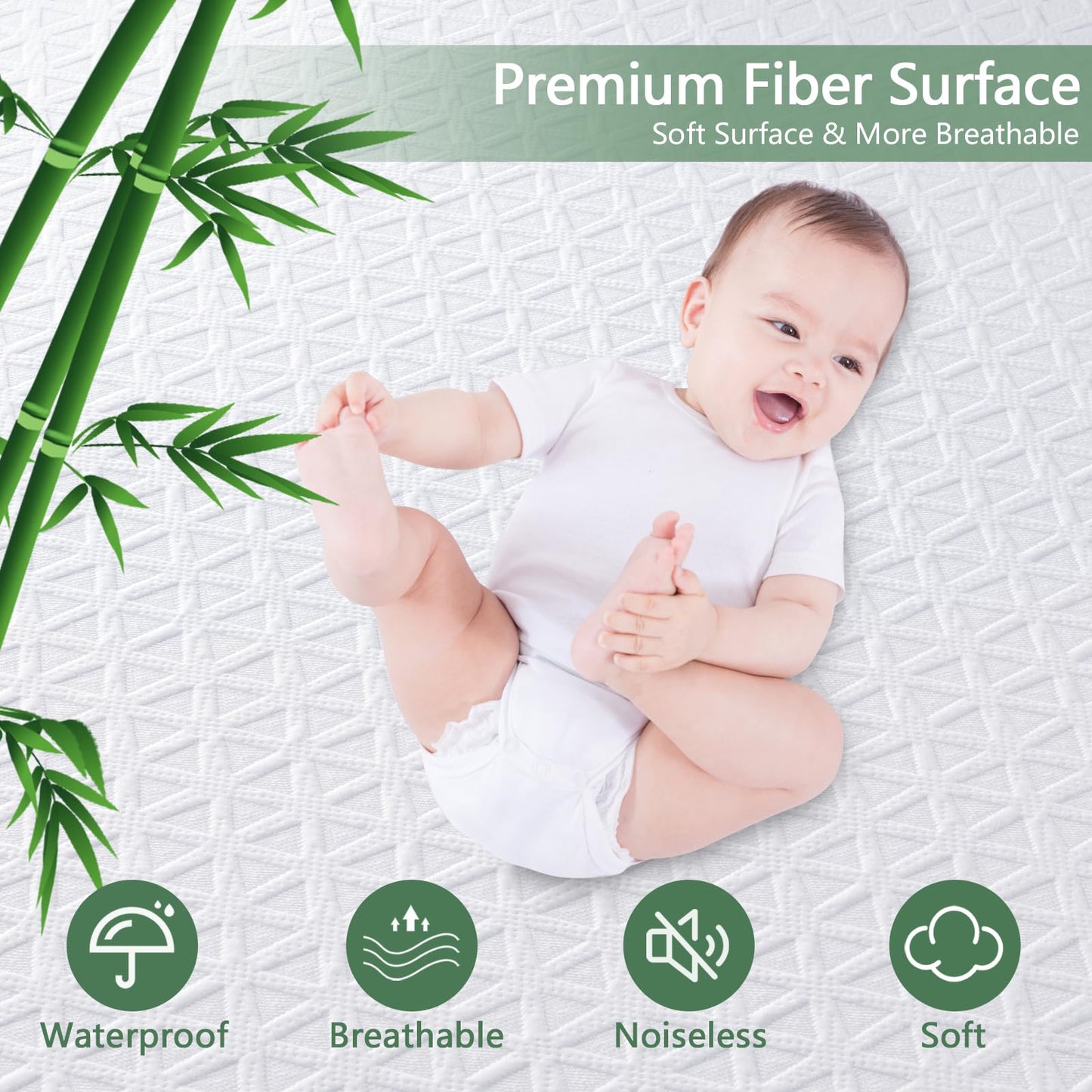 Premium Waterproof Mattress Protector Queen Size, Breathable Bed Cover 3D Air Fabric Cooling Mattress Pad Cover Smooth Soft Noiseless Washable, 8''-21'' Deep Pocket (White)