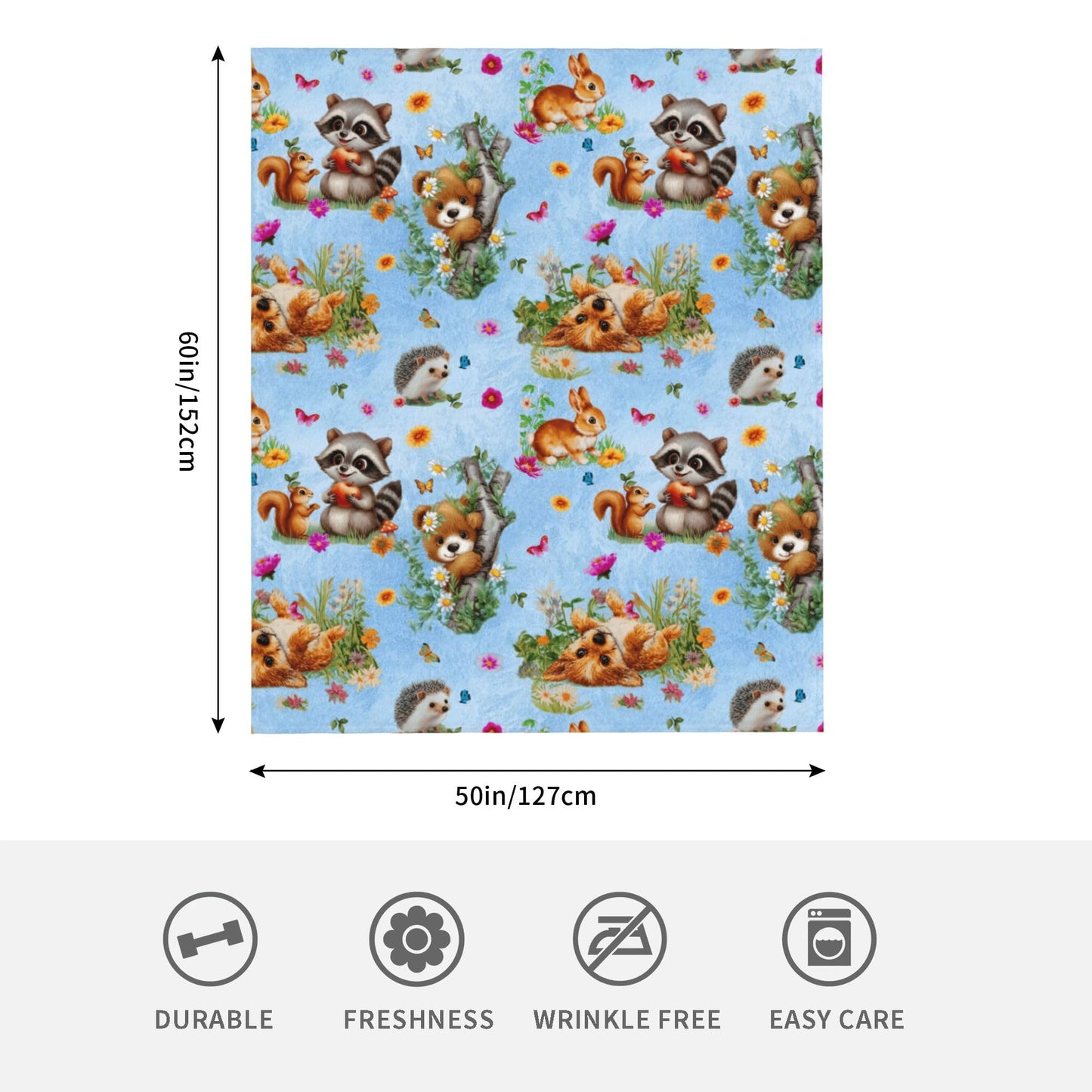 Cute Animals Floral Butterfly Bunny Flannel Blanket Throw Soft Cozy Blanket for Living Room Couch Sofa Bed 50 x 60 Inches