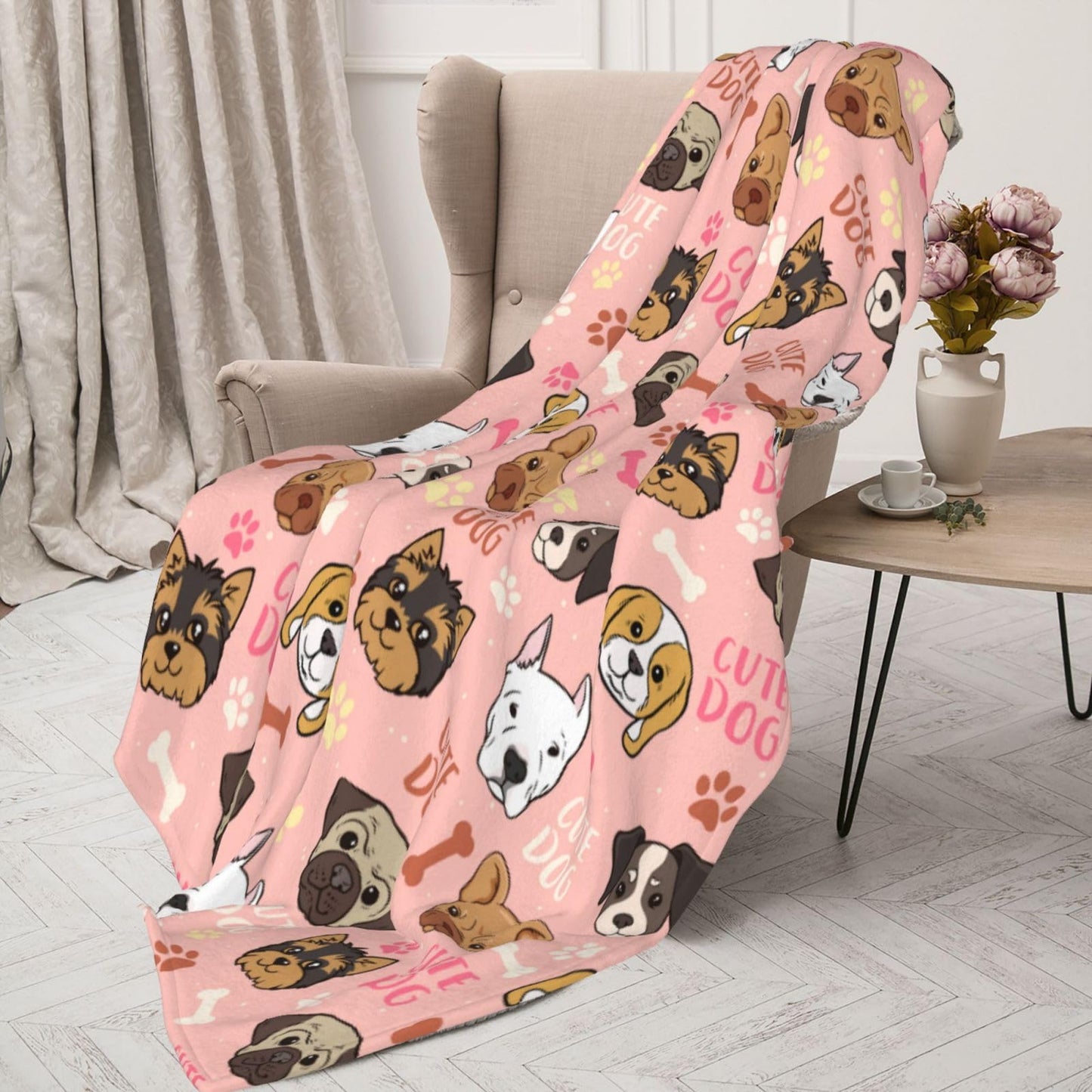 Cute Dogs Puppy Dog Fleece Blanket - Soft Cozy Plush Throw Blanket for Adults Kids Pet, Lightweight Warm Flannel Sherpa Blanket for Couch Bed Sofa, Gift for Dog Lovers 50"x40"