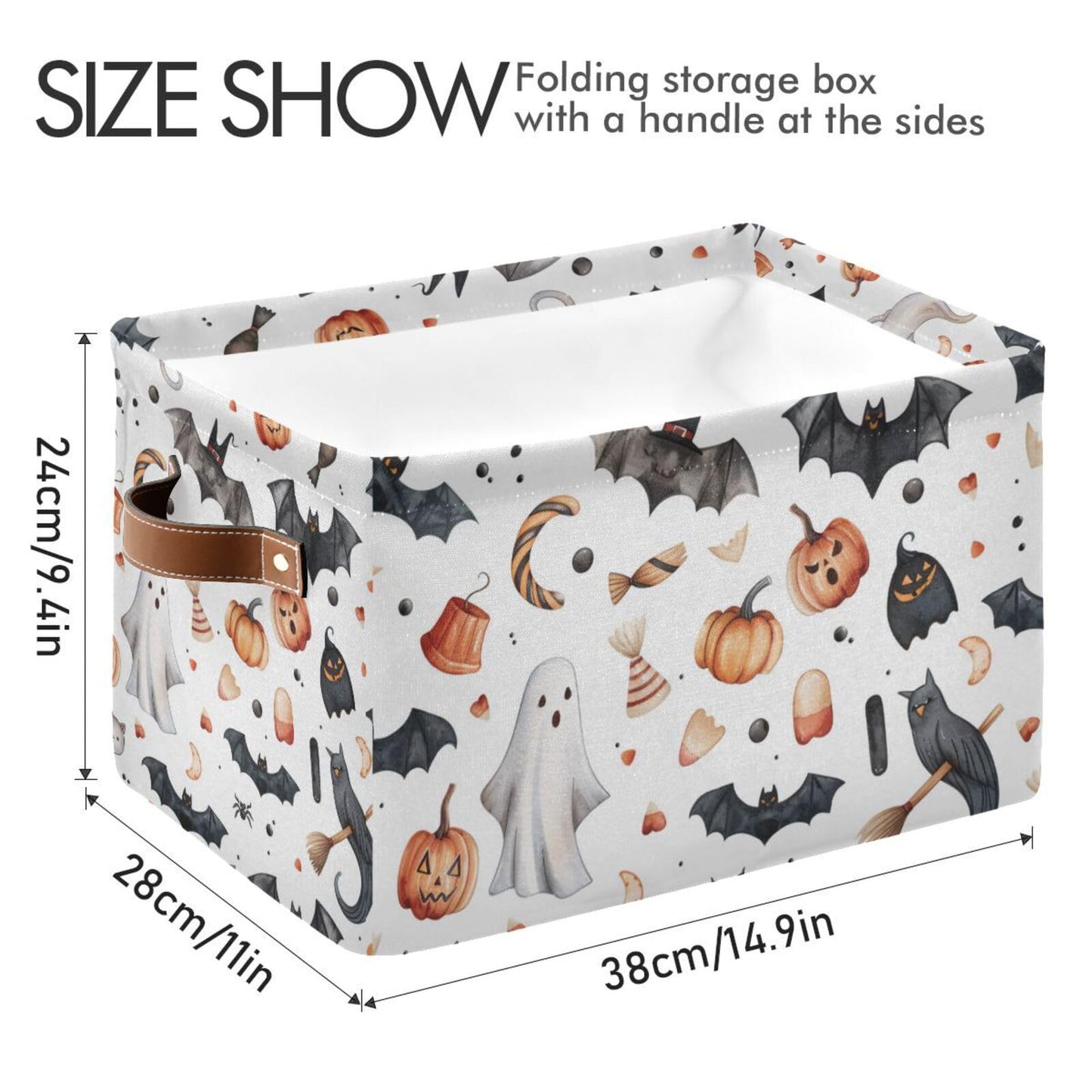senya Halloween Storage Basket, Bats Pumpkins Halloween Foldable Fabric Collapsible Storage Bins Organizer Bag for Storage Clothes