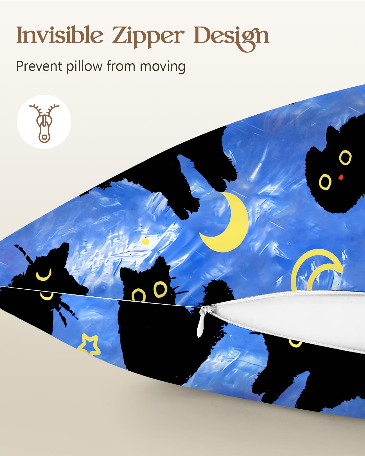 Miss Adola Silk Pillowcase 2 Pack - Cute Pillow Cases 20" x 26" Standard Size Set of 2 for Hair and Skin Smooth Soft Breathable with Hidden Zipper Cooling Pillow Covers for Sleeping, Blue Moon Cat