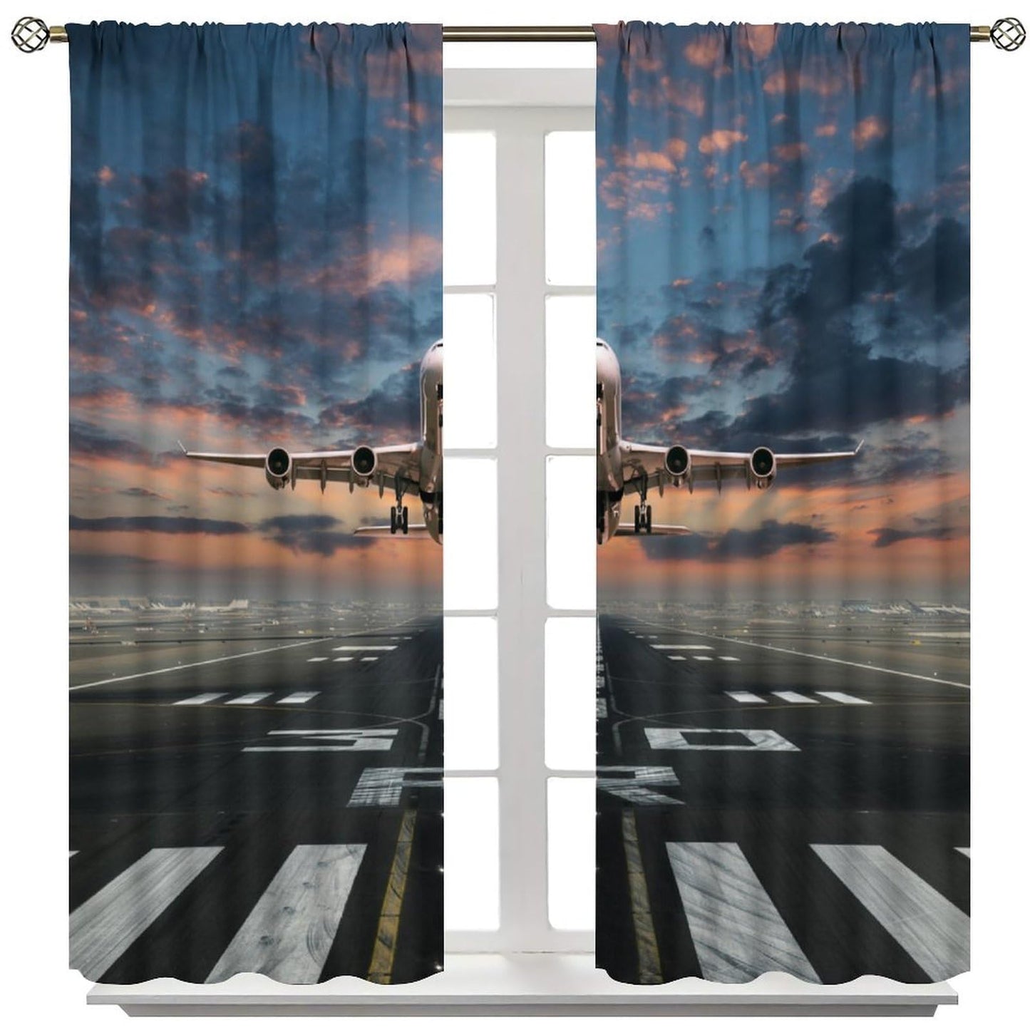 AAVEUP Airplane Curtains Airport Plane Flying Air Force Runway American Modern Military Windows Treatments Rod Pocket Drapes for Kids Boys Living Room Bedroom Kitchen 42x45in