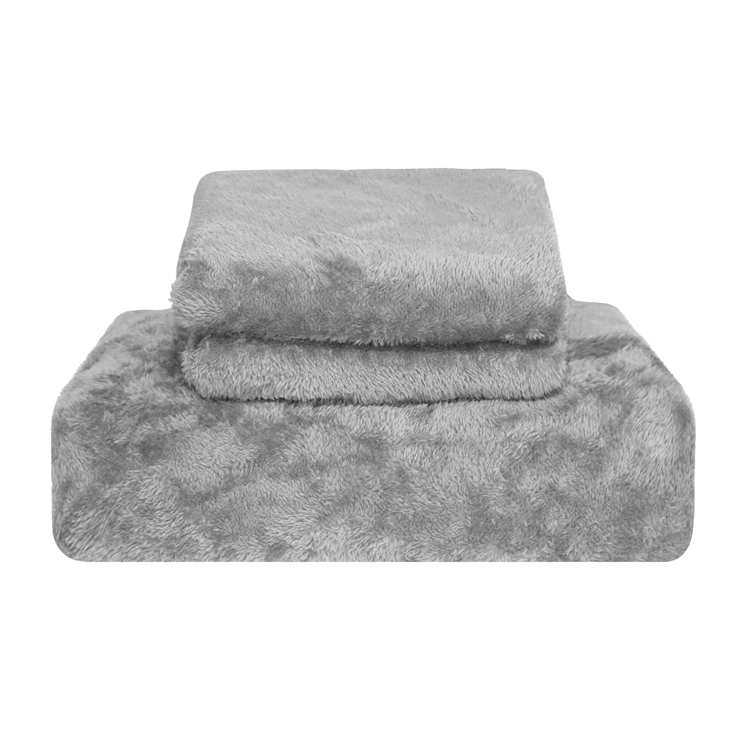 Ramesses Fluffy Teddy Fleece Full Fitted Sheet- 1 Deep Pocket Furry Fleece Fitted Sheet and 2 Piece Ultra Soft Standard Size Pillowcases (Ash Grey, Full)