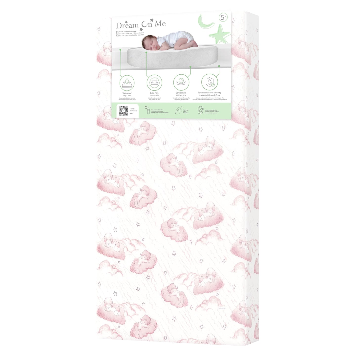 Dream On Me Serene Snooze 2-in-1 Crib Mattress, Dual-Sided for Infants & Toddlers, Waterproof Cover, GREENGUARD Gold Certified, Fits Full Size Crib & Toddler Bed, 52” x 28” x 5”