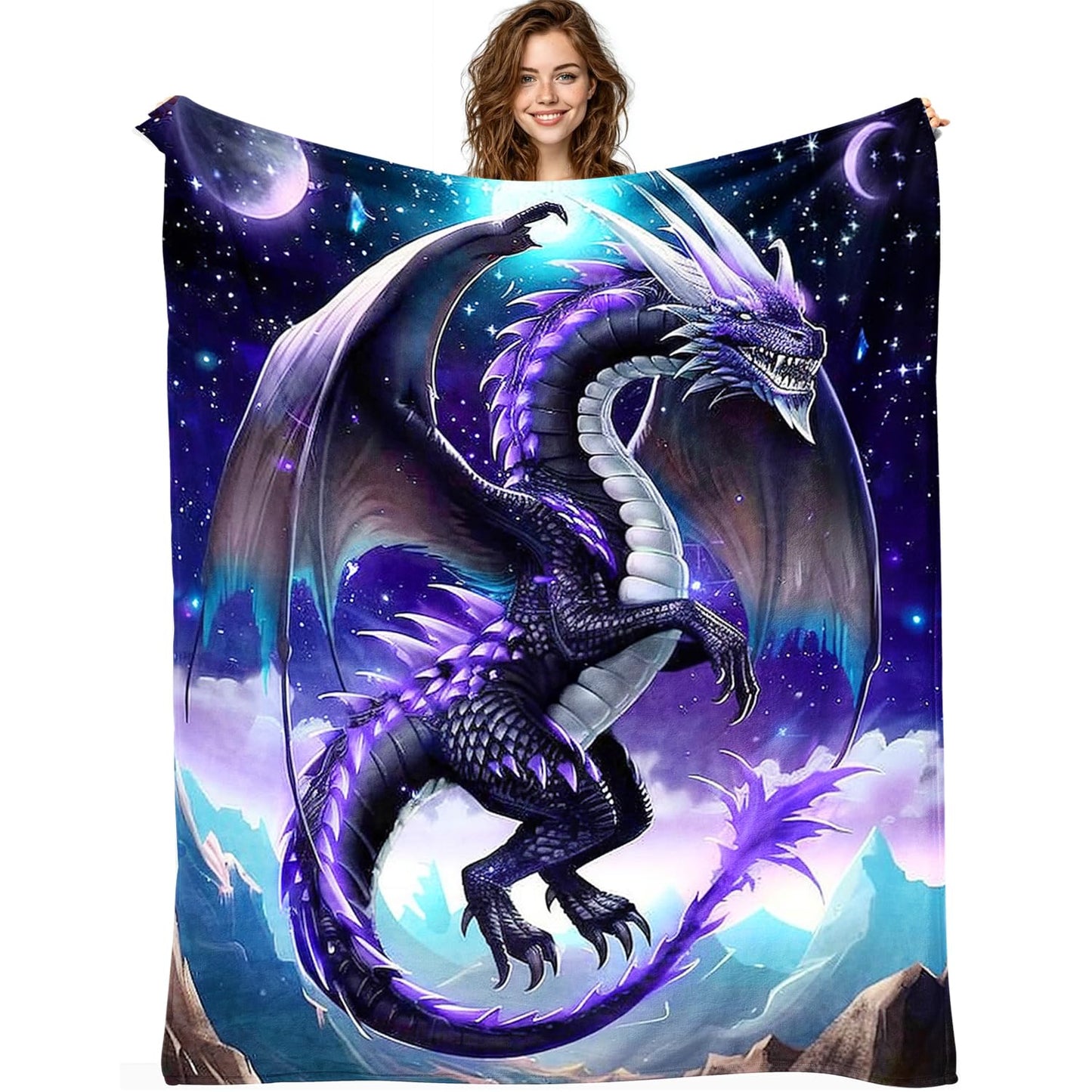 Dragon Blanket Purple Dragon Decor Cozy Animal Throw Super Soft Plush Flannel Fleece Blanket Gift for Kids Adults Men Women Ultra Warm & Lightweight Flannel, 50"X40"