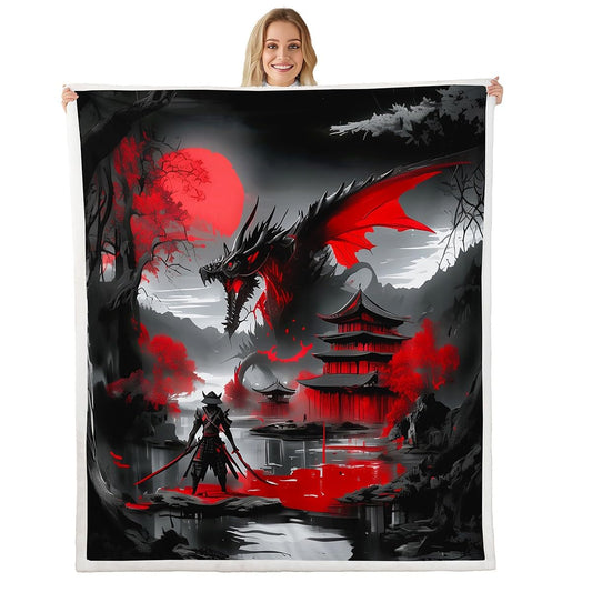 Erosebridal Japanese Style Twin Size Fuzzy Plush Throw Dragon Fleece Blanket Magical Animals Sherpa Blanket Western Wildlife Theme Decor for Sofa Couch for Boys Kids Adult Bedroom