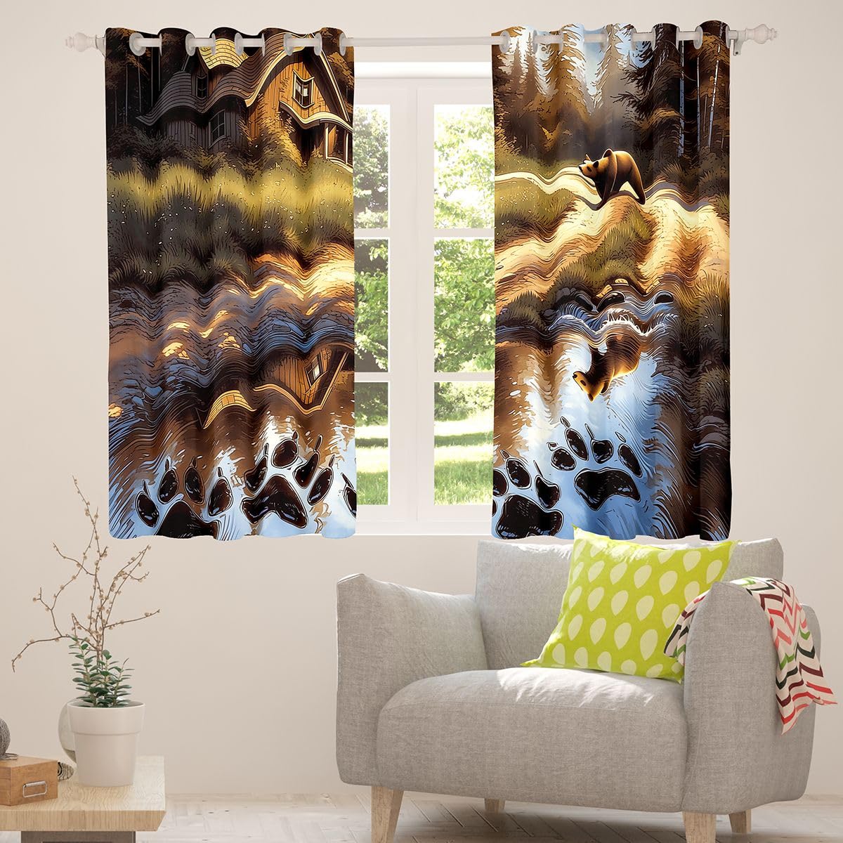 Feelyou Bear Blackout Curtains Wild Animal Darkening Drapes for Bedroom Living Room Decor Rustic Cabin Country Thermal Insulated Shades Nature Wildlife Bear Window Treatments, 2 Panels 52 x 84 Inch