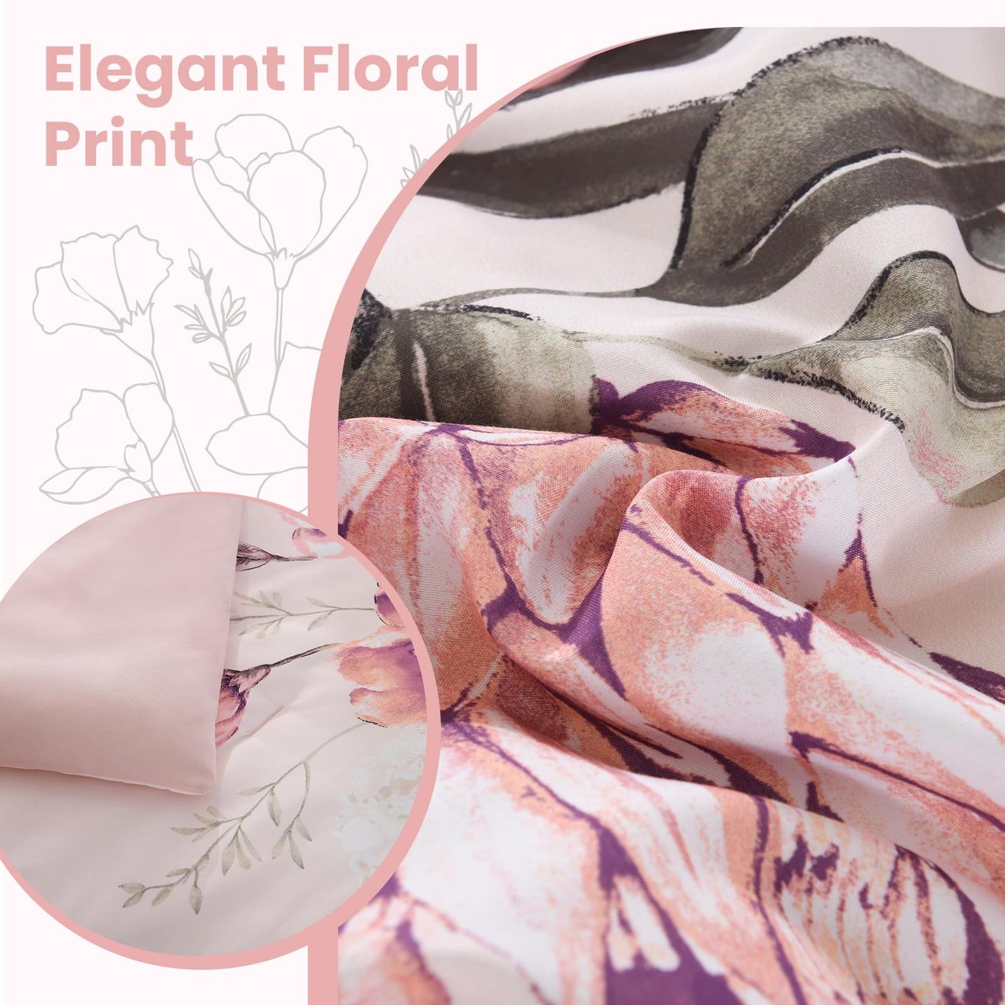 LLDSYW Queen Comforter Set - 7 Pieces Bed in a Bag Pink Floral Queen Comforter Set with Sheets, Soft Microfiber Flower Complete Bedding Set for All Seasons（Pink,90"x90"）