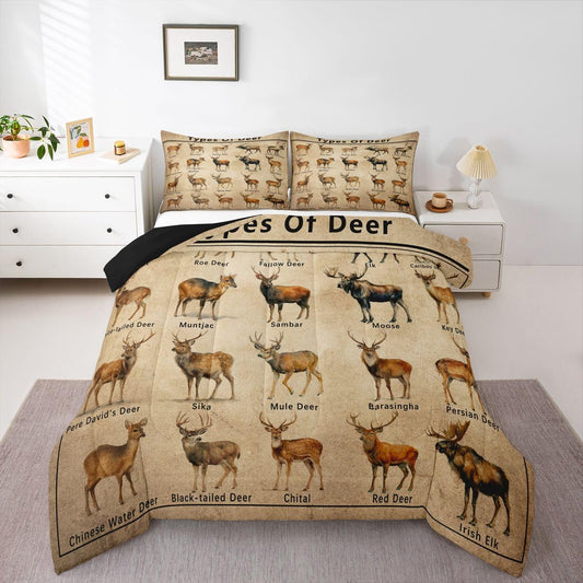 Erosebridal Rustic Types of Deer Bedding Sets King - Farmhouse Animal Comforter Set for Kids Adults Rustic Wildlife Duvet Insert Vintage Hunting Quilt