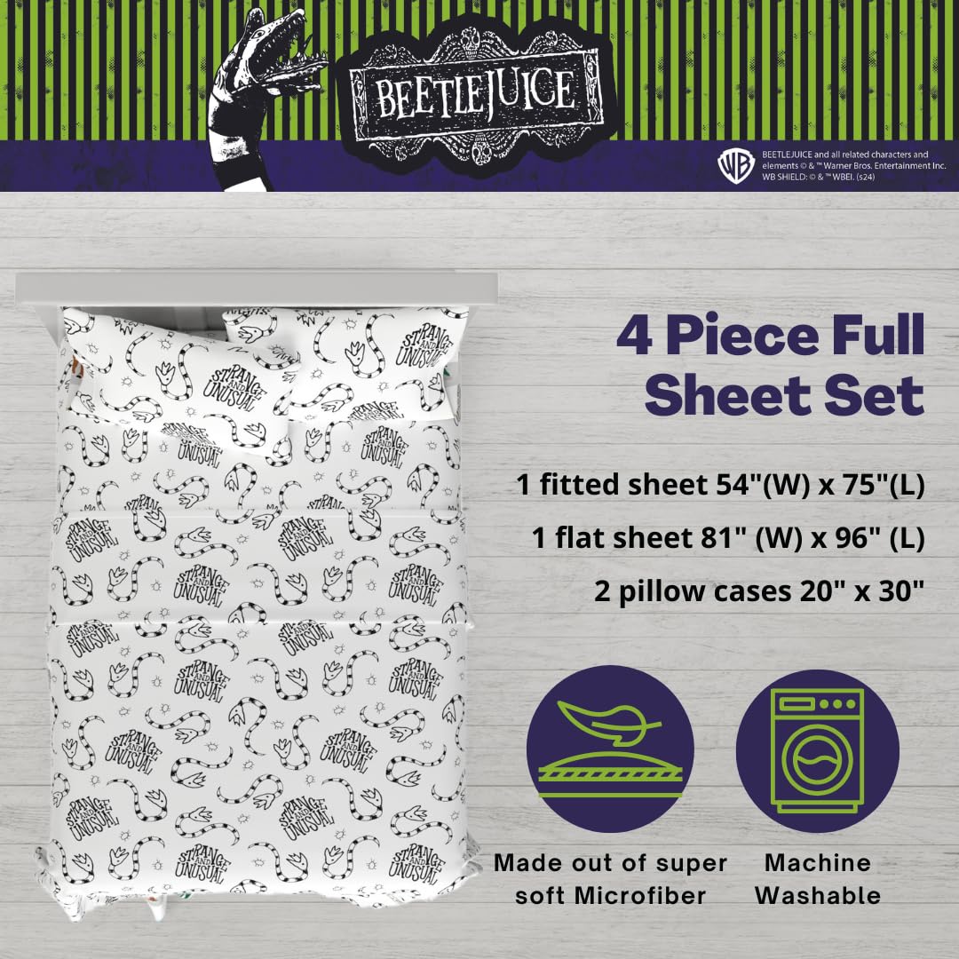 Franco Collectibles Beetlejuice Halloween Bedding Super Soft Microfiber Full Sheet Set, College Dorm Essentials, (Officially Licensed Product)