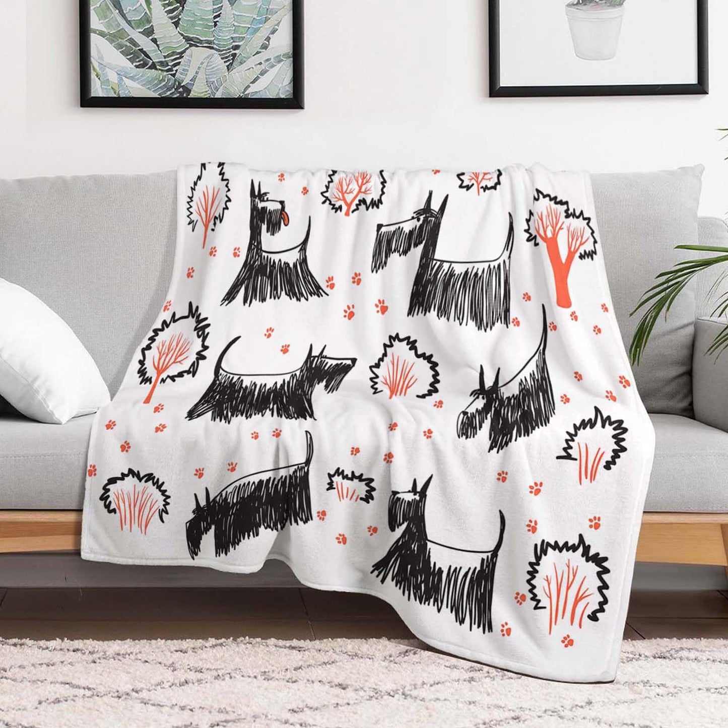 Throw Blanket 50x60 Inch,Dog Sketch Animal Scottie Terrier Cozy Soft Lightweight Fuzzy Flannel Blanket 60x50 Inch Suitable for Couch Bed Sofa Living Room in All Seasons